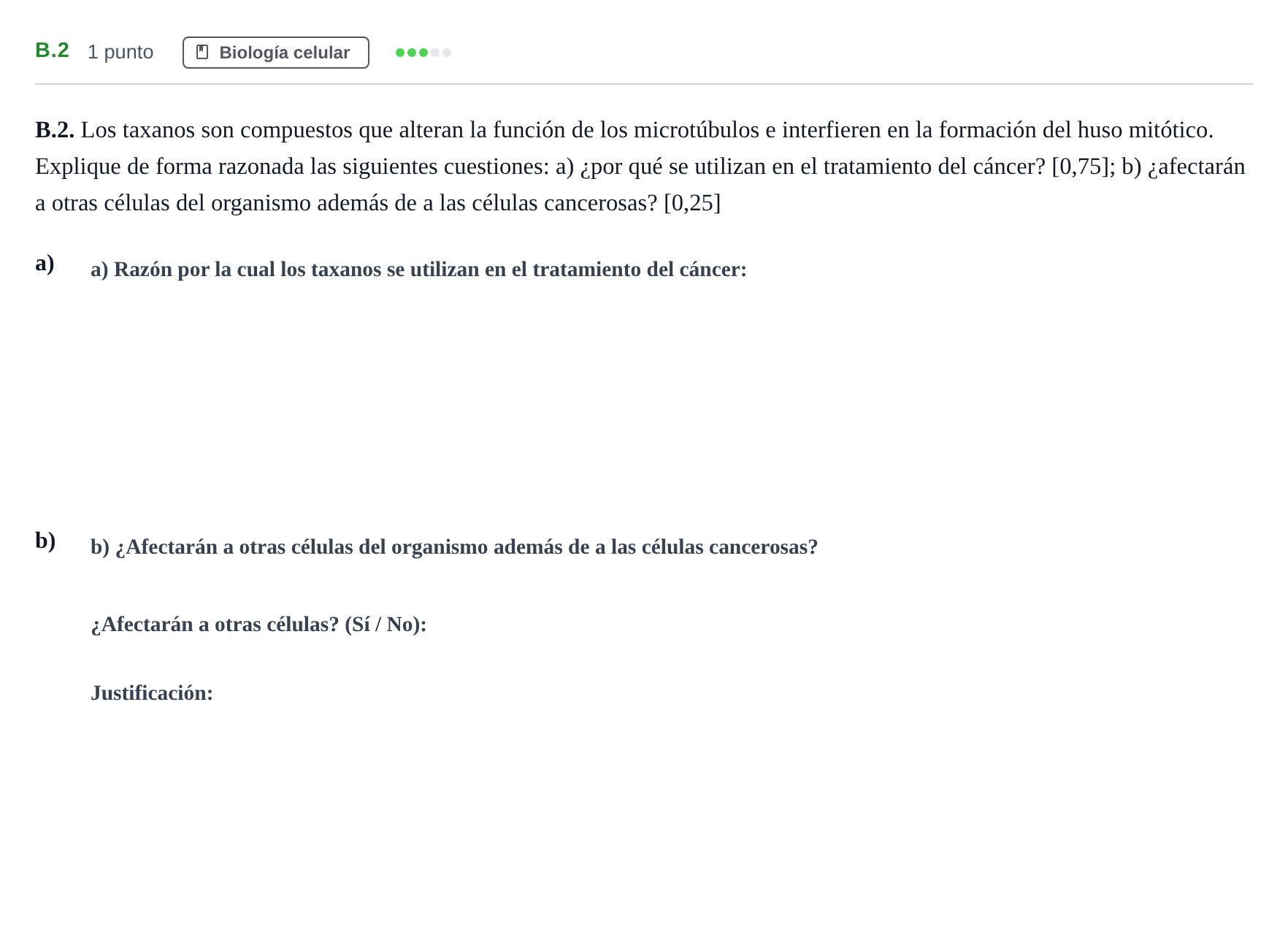 Enunciado: Ejercicio B.2 · Biología PAU Andalucía Examen 4 2020