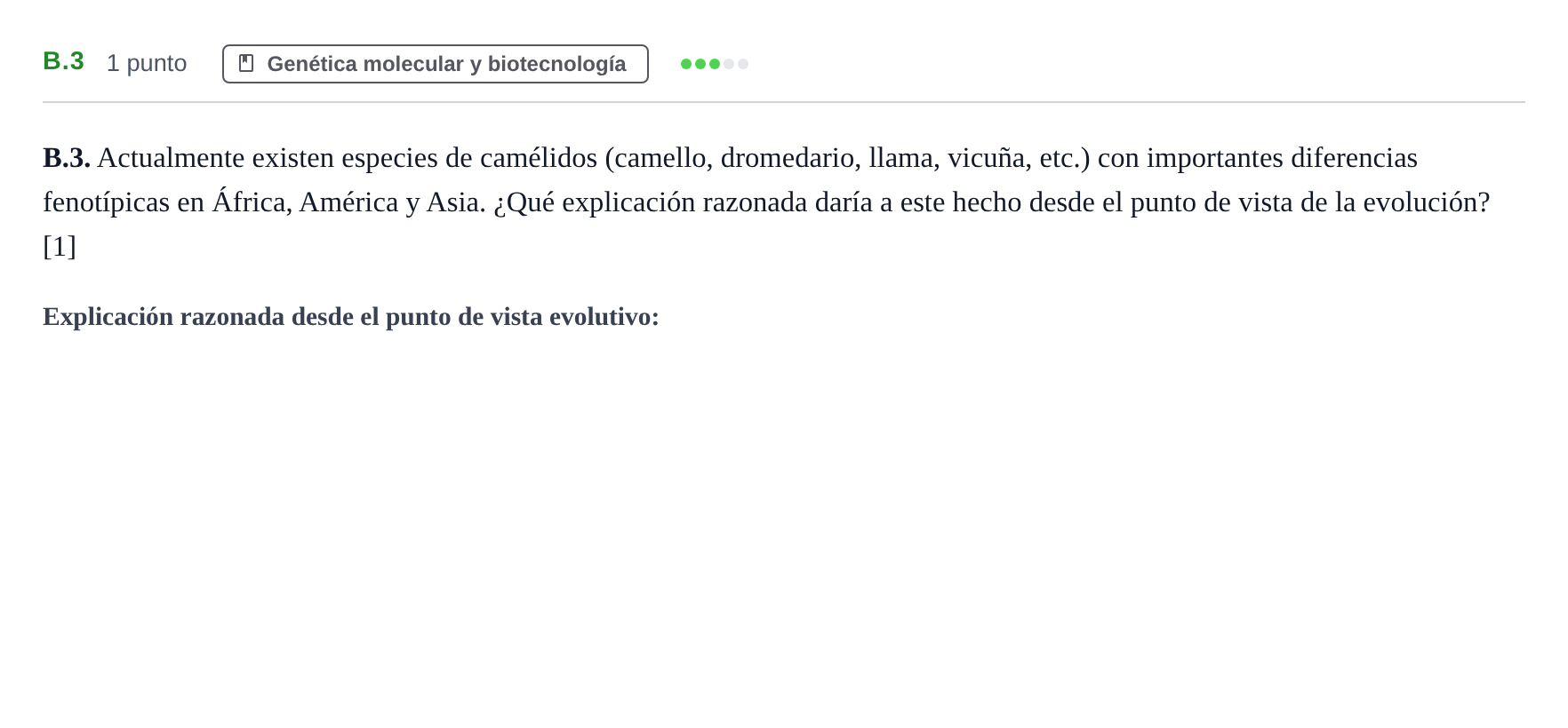 Enunciado: Ejercicio B.3 · Biología PAU Andalucía Examen 4 2020
