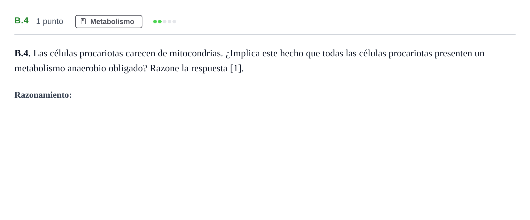 Enunciado: Ejercicio B.4 · Biología PAU Andalucía Examen 4 2020