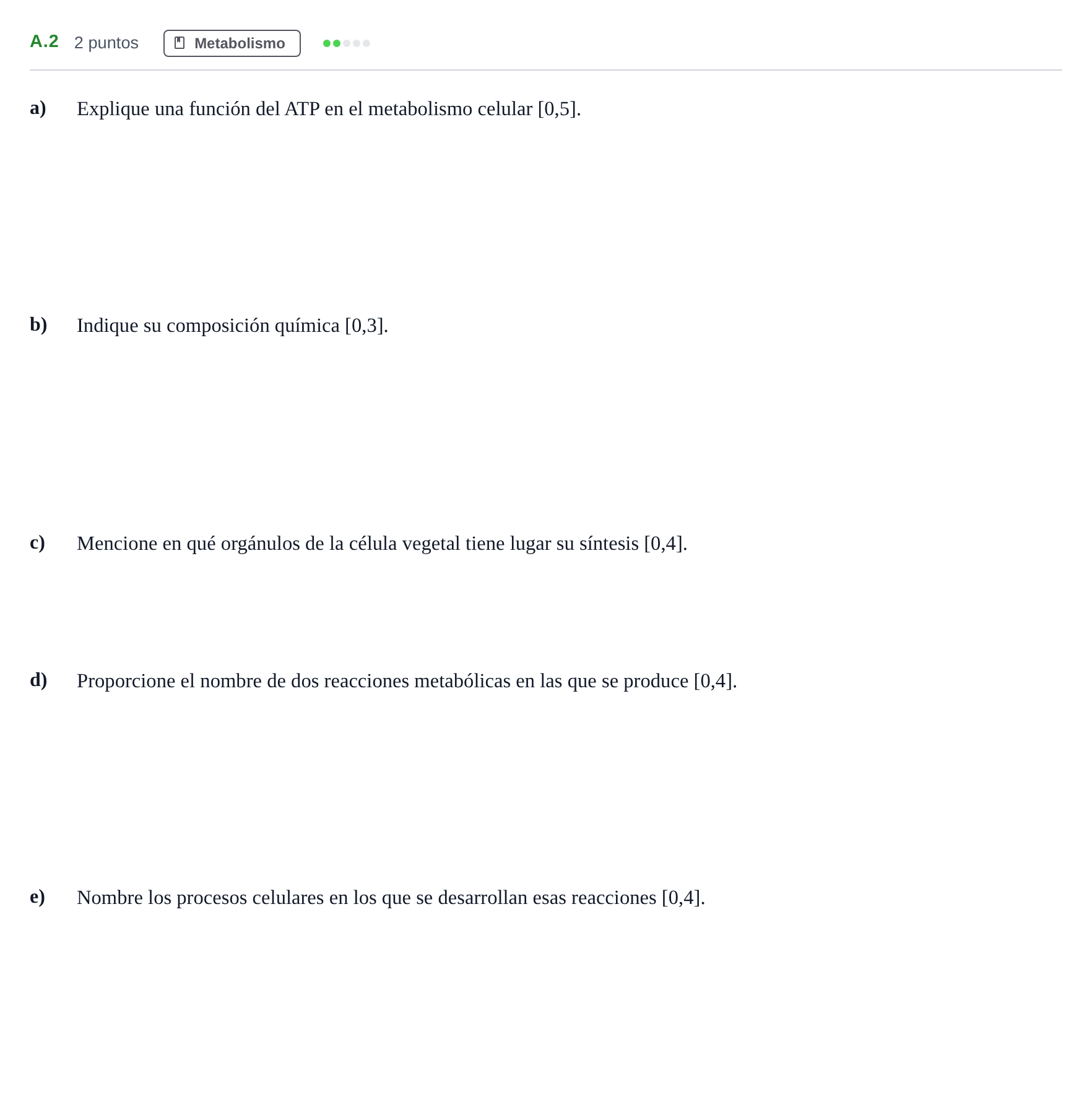 Enunciado: Ejercicio A.2 · Biología PAU Andalucía Examen 5 2020
