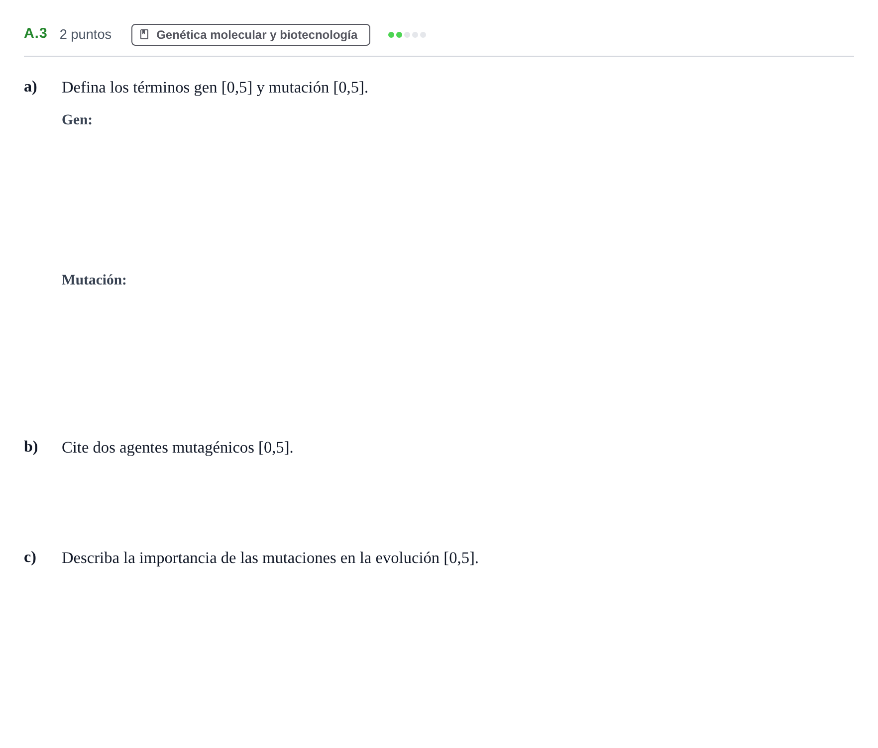 Enunciado: Ejercicio A.3 · Biología PAU Andalucía Examen 5 2020