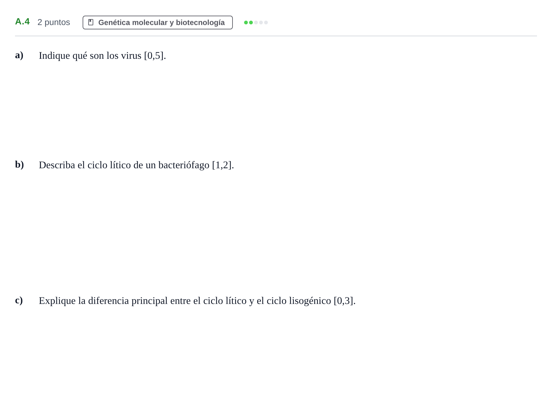 Enunciado: Ejercicio A.4 · Biología PAU Andalucía Examen 5 2020