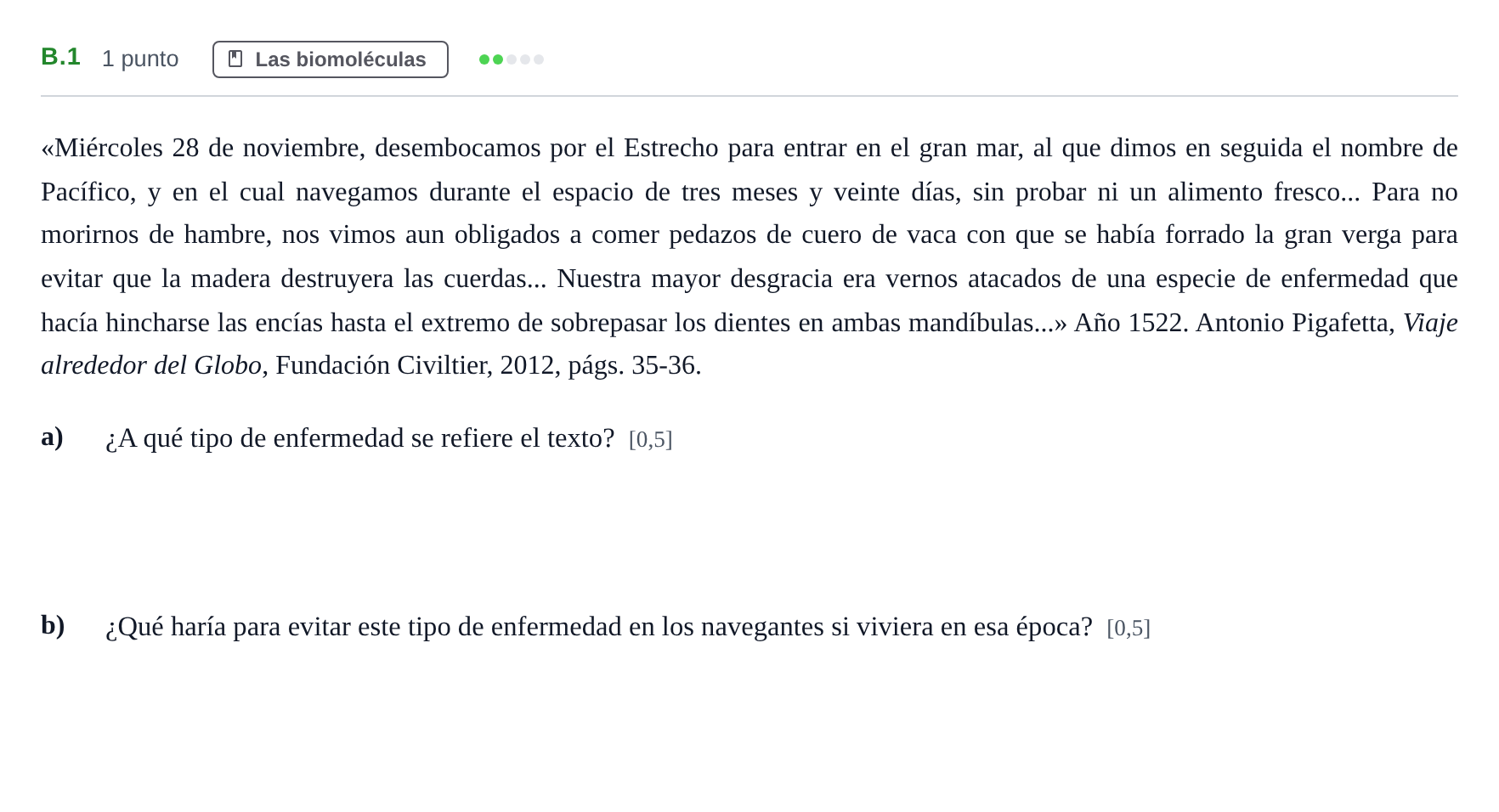 Enunciado: Ejercicio B.1 · Biología PAU Andalucía Examen 5 2020