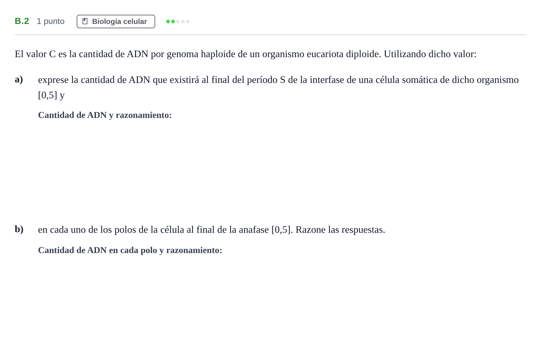 Enunciado: Ejercicio B.2 · Biología PAU Andalucía Examen 5 2020