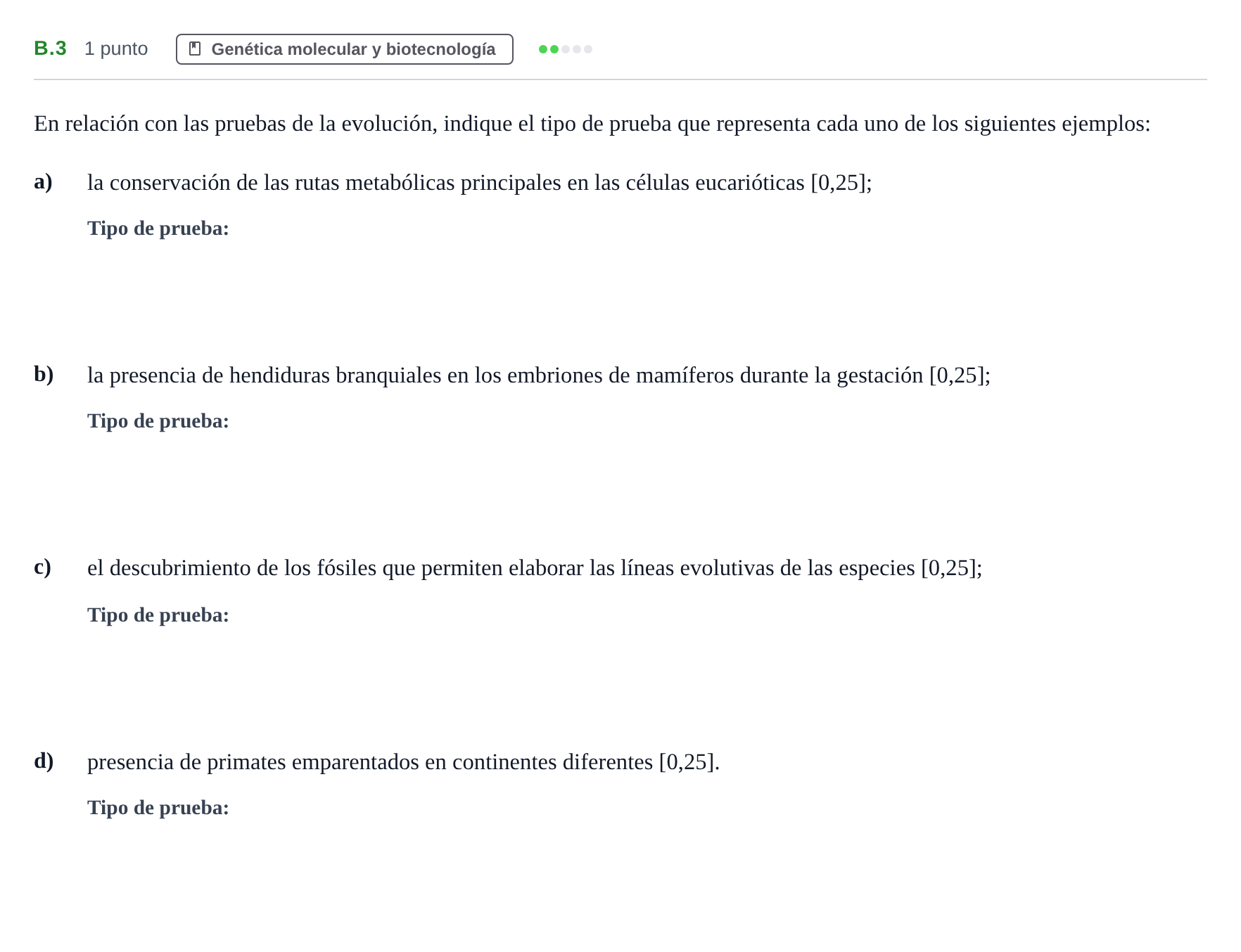 Enunciado: Ejercicio B.3 · Biología PAU Andalucía Examen 5 2020