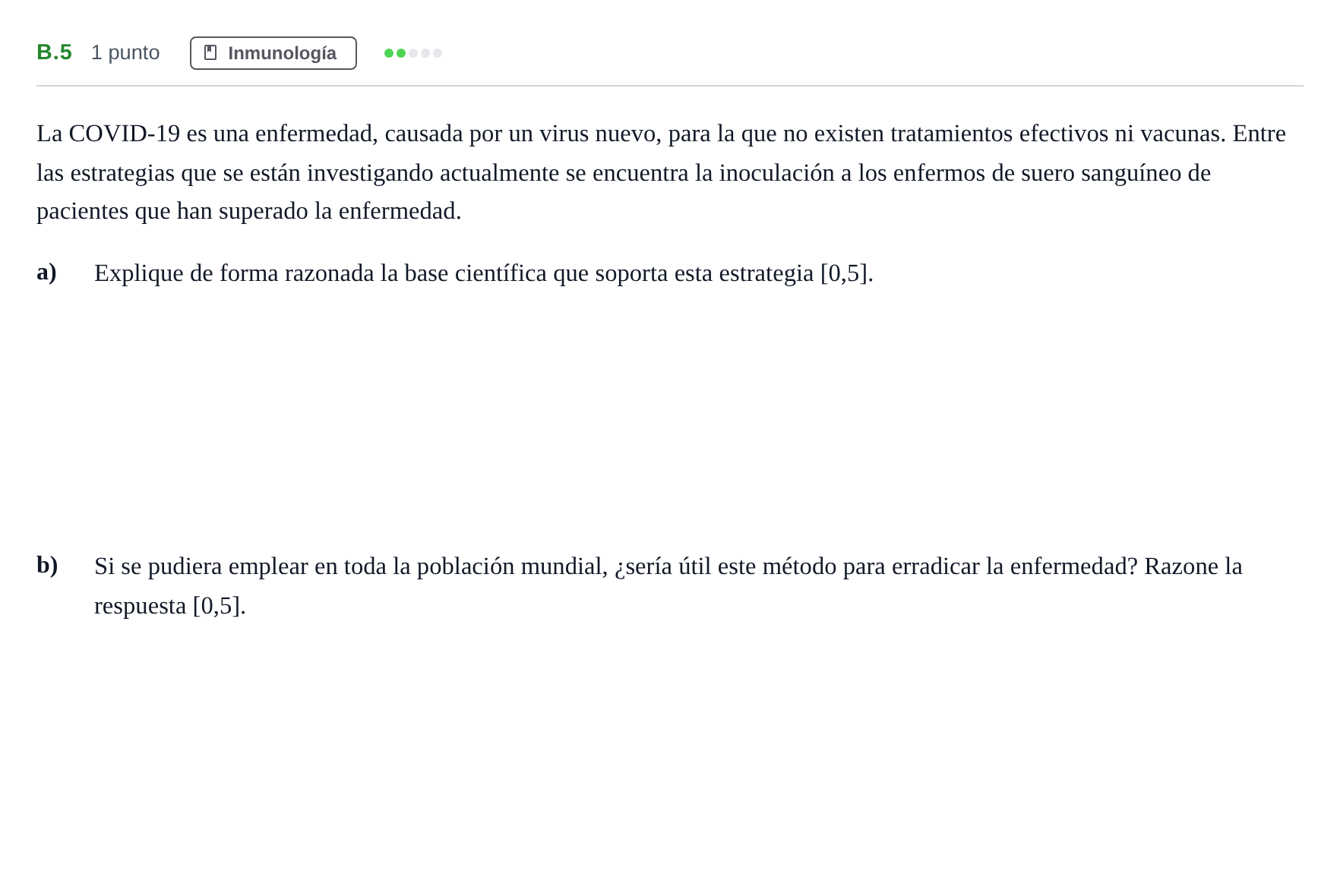 Enunciado: Ejercicio B.5 · Biología PAU Andalucía Examen 5 2020