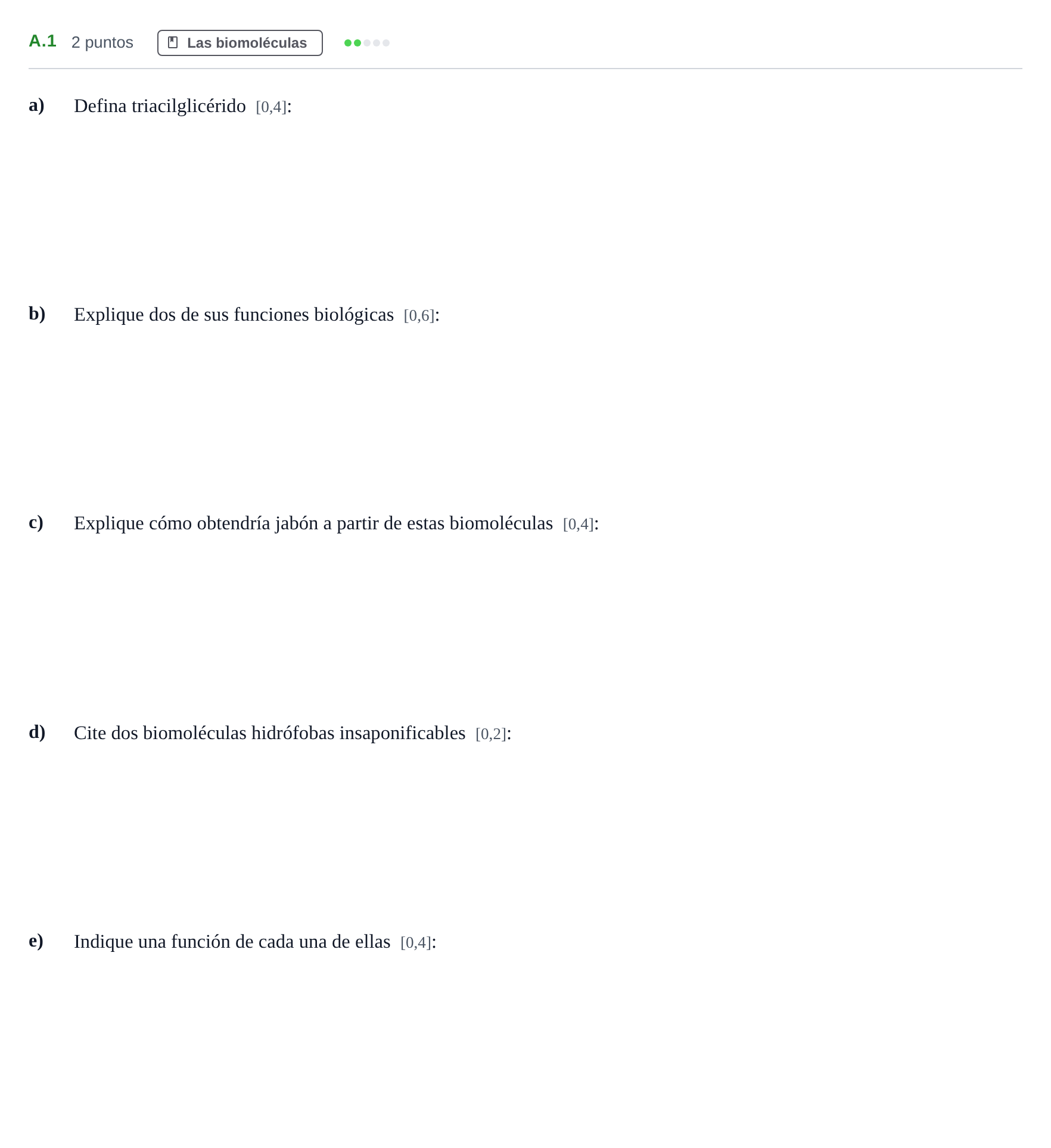 Enunciado: Ejercicio A.1 · Biología PAU Andalucía Examen 6 2020