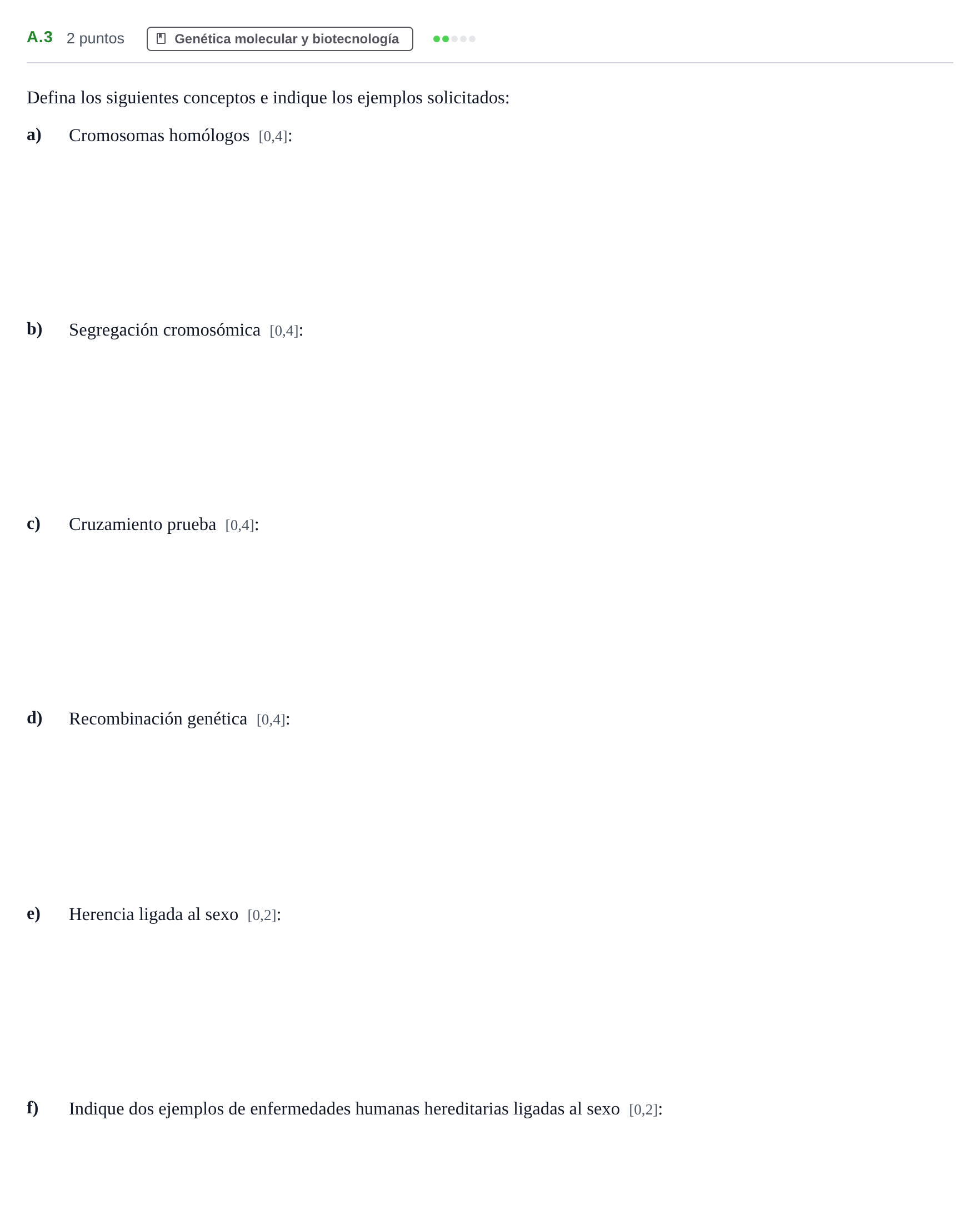 Enunciado: Ejercicio A.3 · Biología PAU Andalucía Examen 6 2020