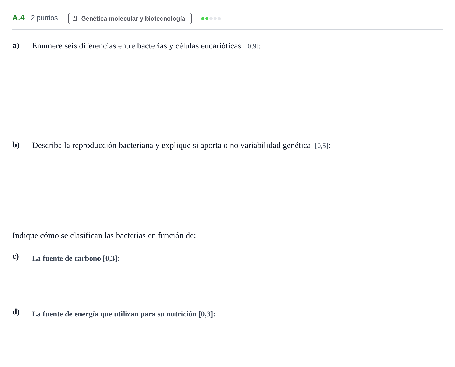 Enunciado: Ejercicio A.4 · Biología PAU Andalucía Examen 6 2020