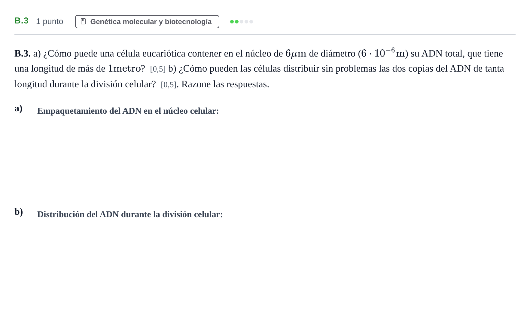 Enunciado: Ejercicio B.3 · Biología PAU Andalucía Examen 6 2020