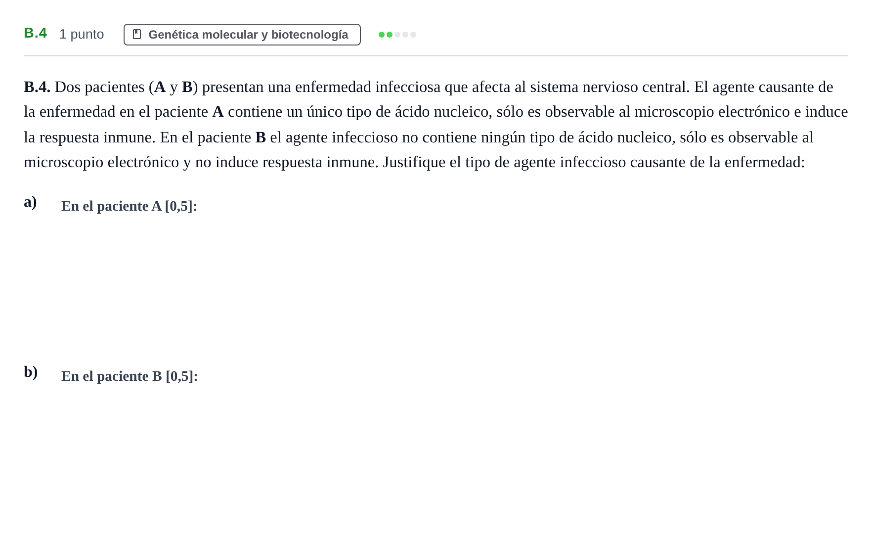 Enunciado: Ejercicio B.4 · Biología PAU Andalucía Examen 6 2020