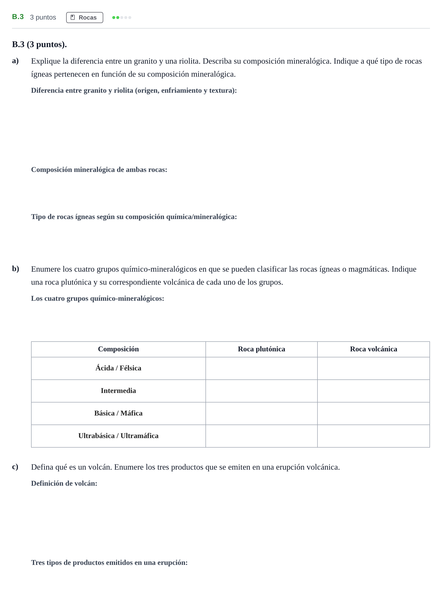 Enunciado: Ejercicio B.3 · Geología PAU Madrid Extraordinaria 2020