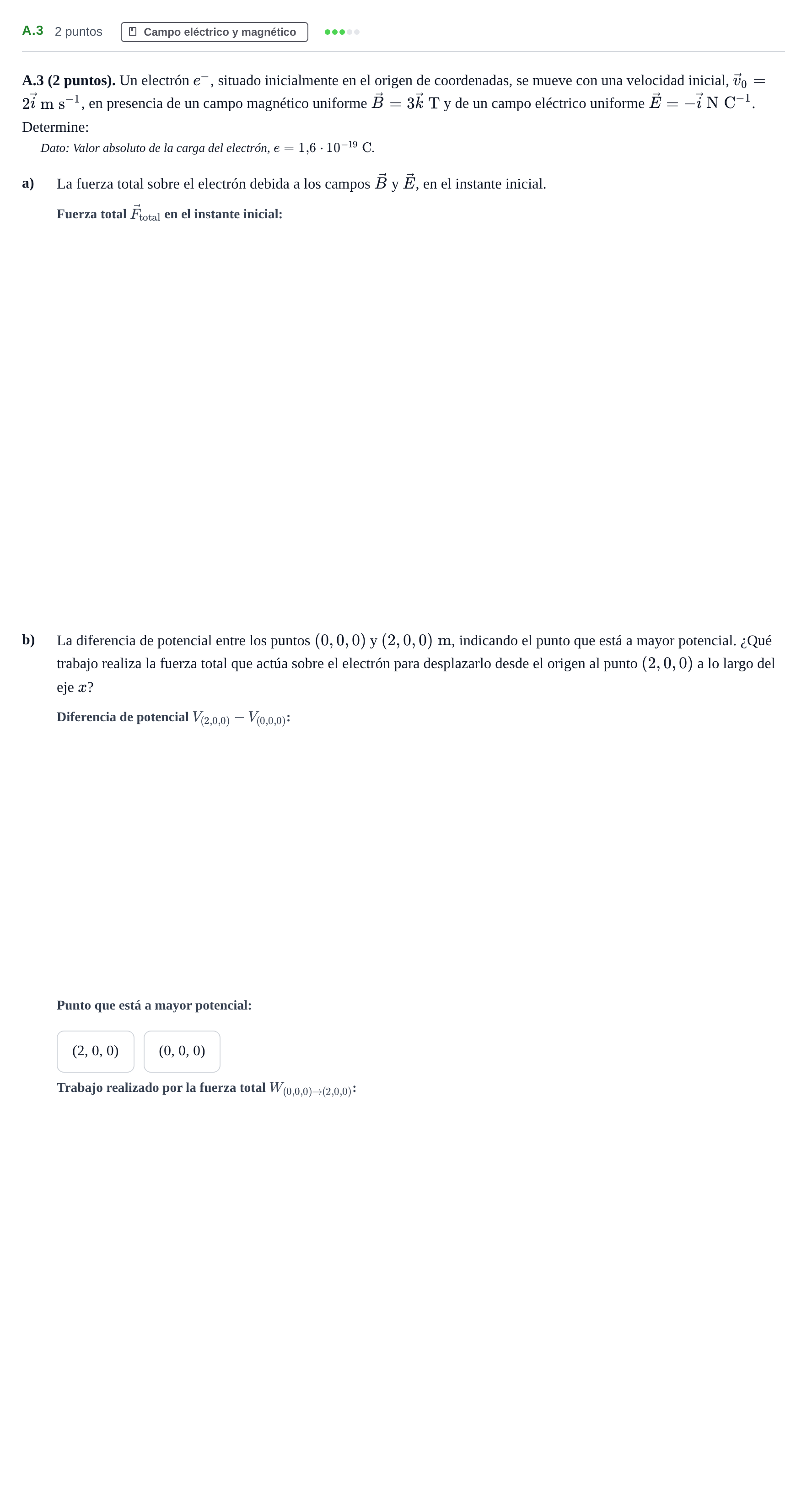 Enunciado: Ejercicio A.3 · Física PAU Madrid Modelo 2020