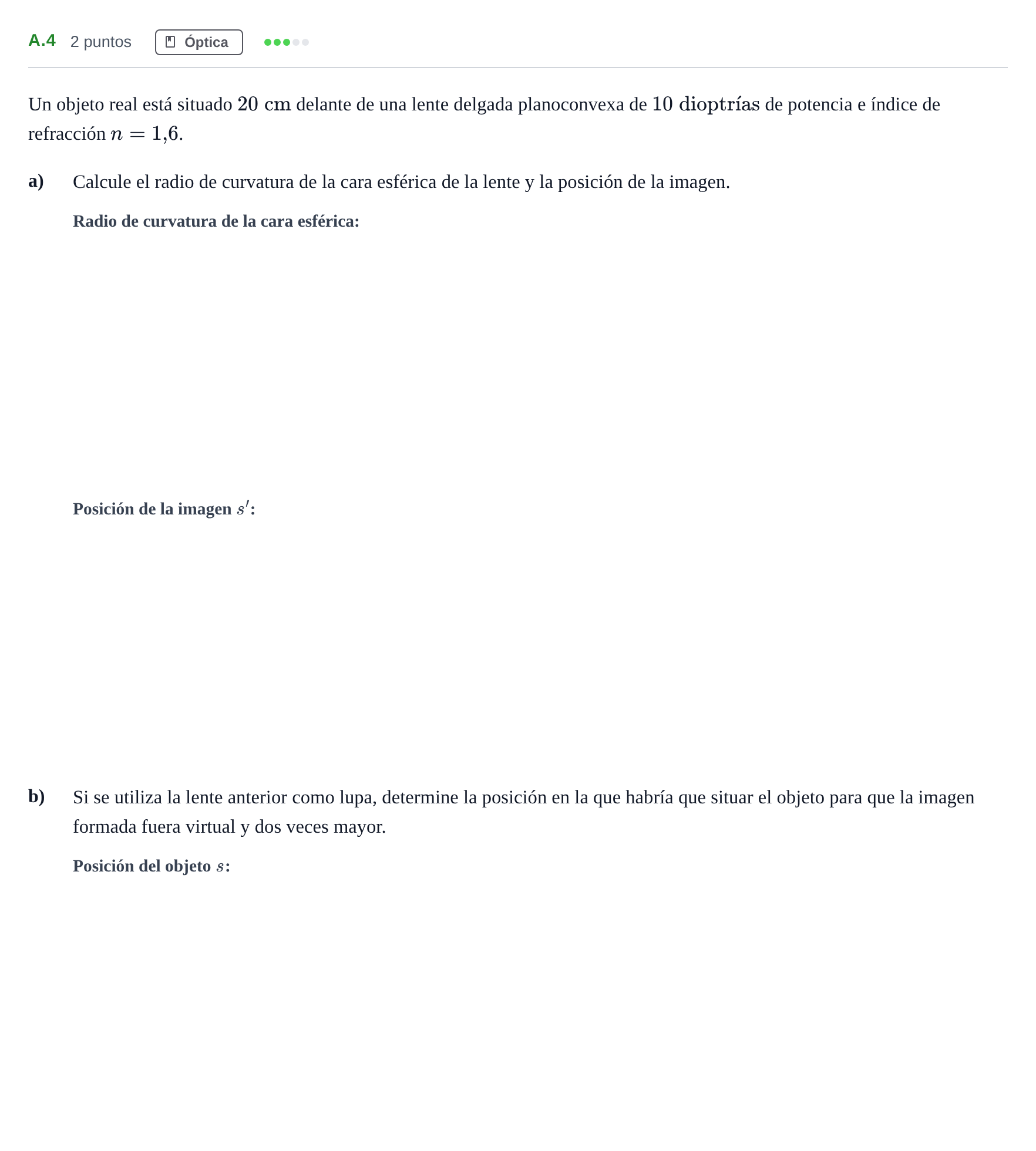 Enunciado: Ejercicio A.4 · Física PAU Madrid Modelo 2020