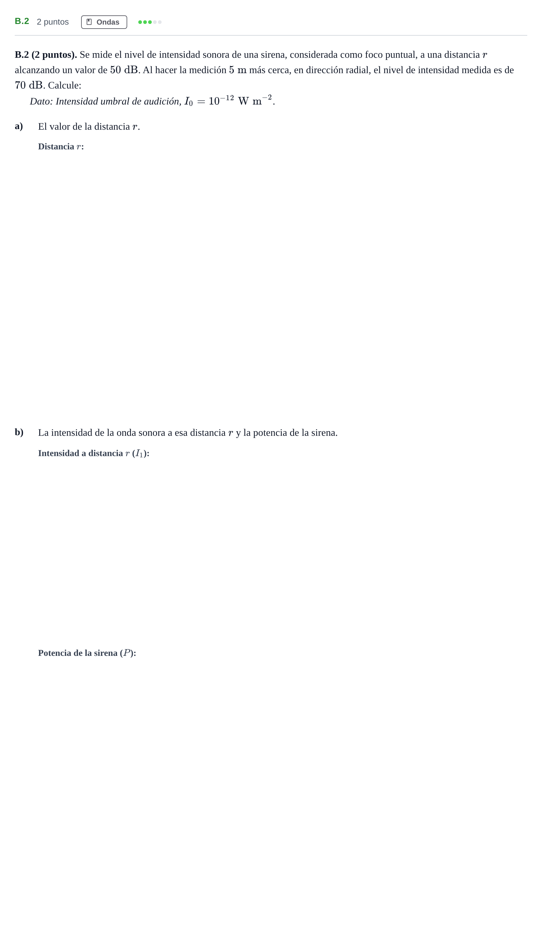 Enunciado: Ejercicio B.2 · Física PAU Madrid Modelo 2020
