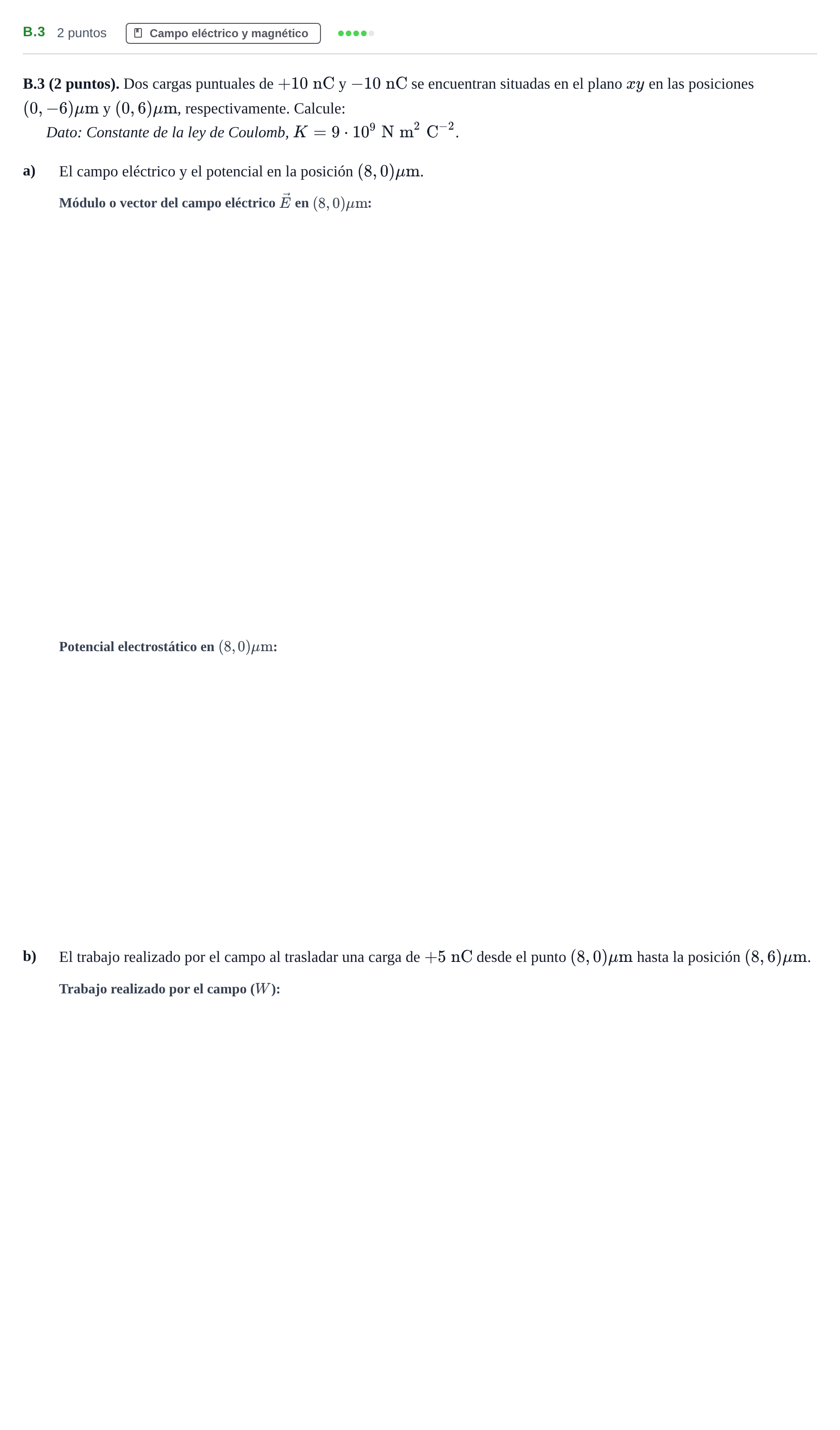 Enunciado: Ejercicio B.3 · Física PAU Madrid Modelo 2020