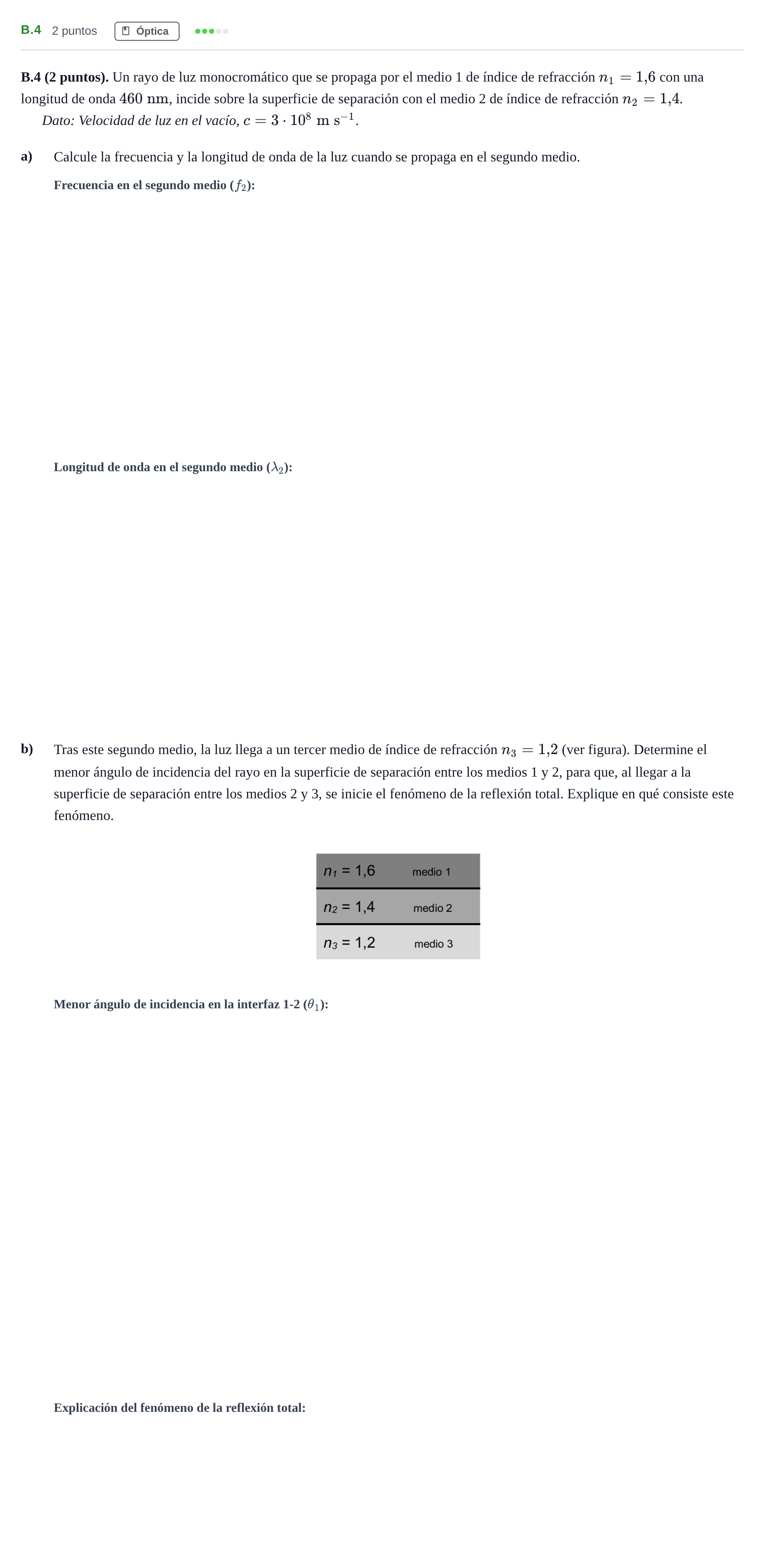 Enunciado: Ejercicio B.4 · Física PAU Madrid Modelo 2020
