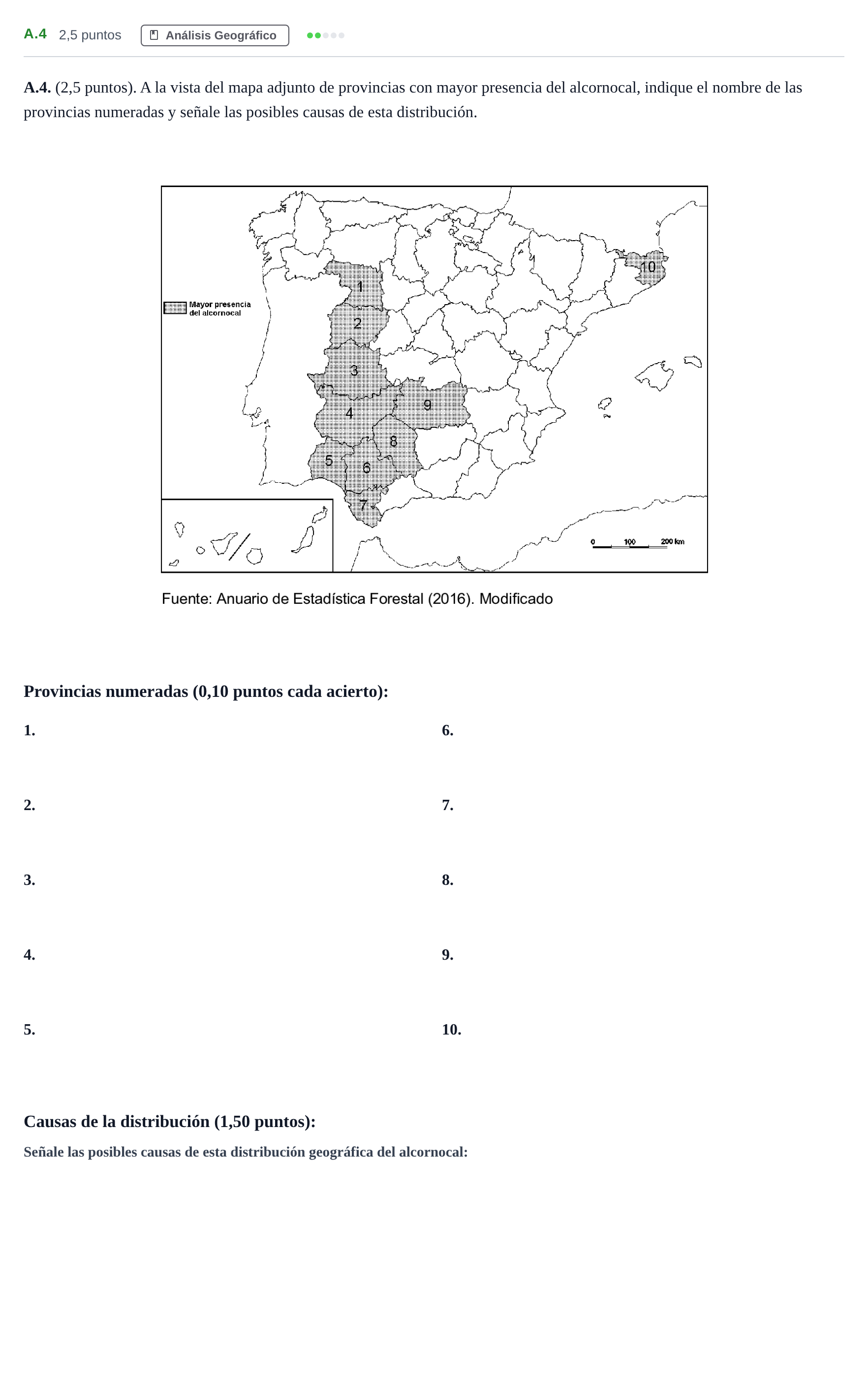 Enunciado: Ejercicio A.4 · Geografía PAU Madrid Modelo 2020