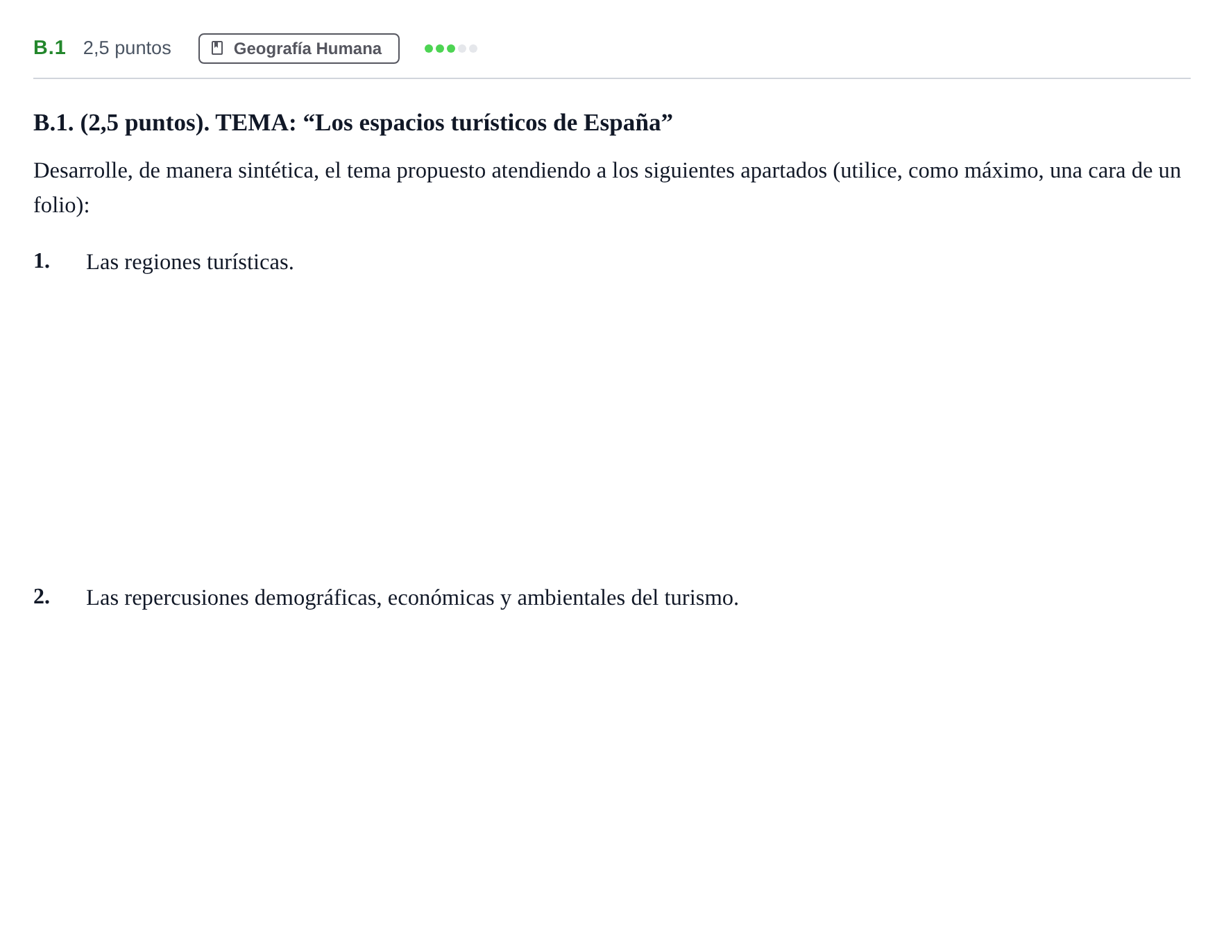 Enunciado: Ejercicio B.1 · Geografía PAU Madrid Modelo 2020