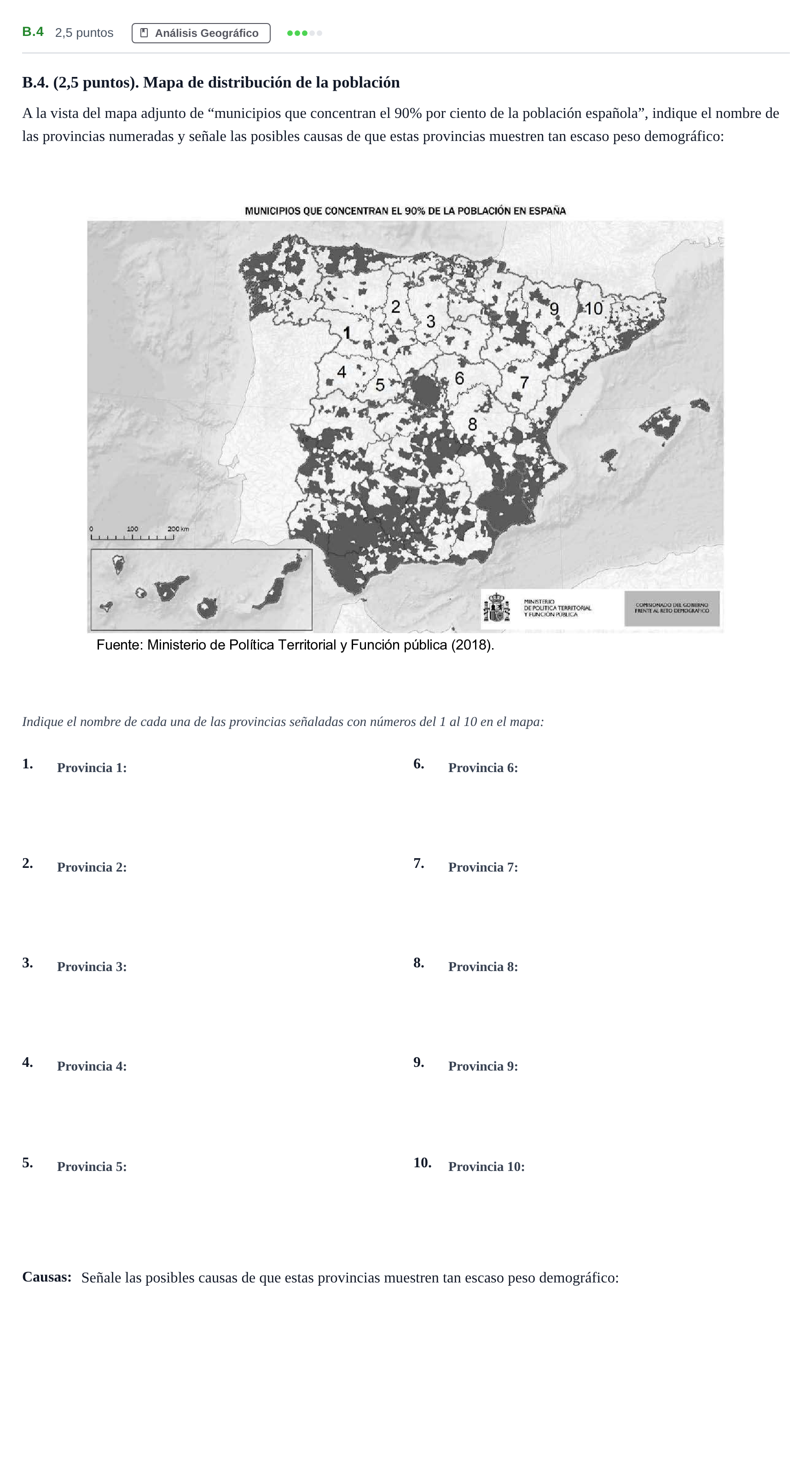 Enunciado: Ejercicio B.4 · Geografía PAU Madrid Modelo 2020