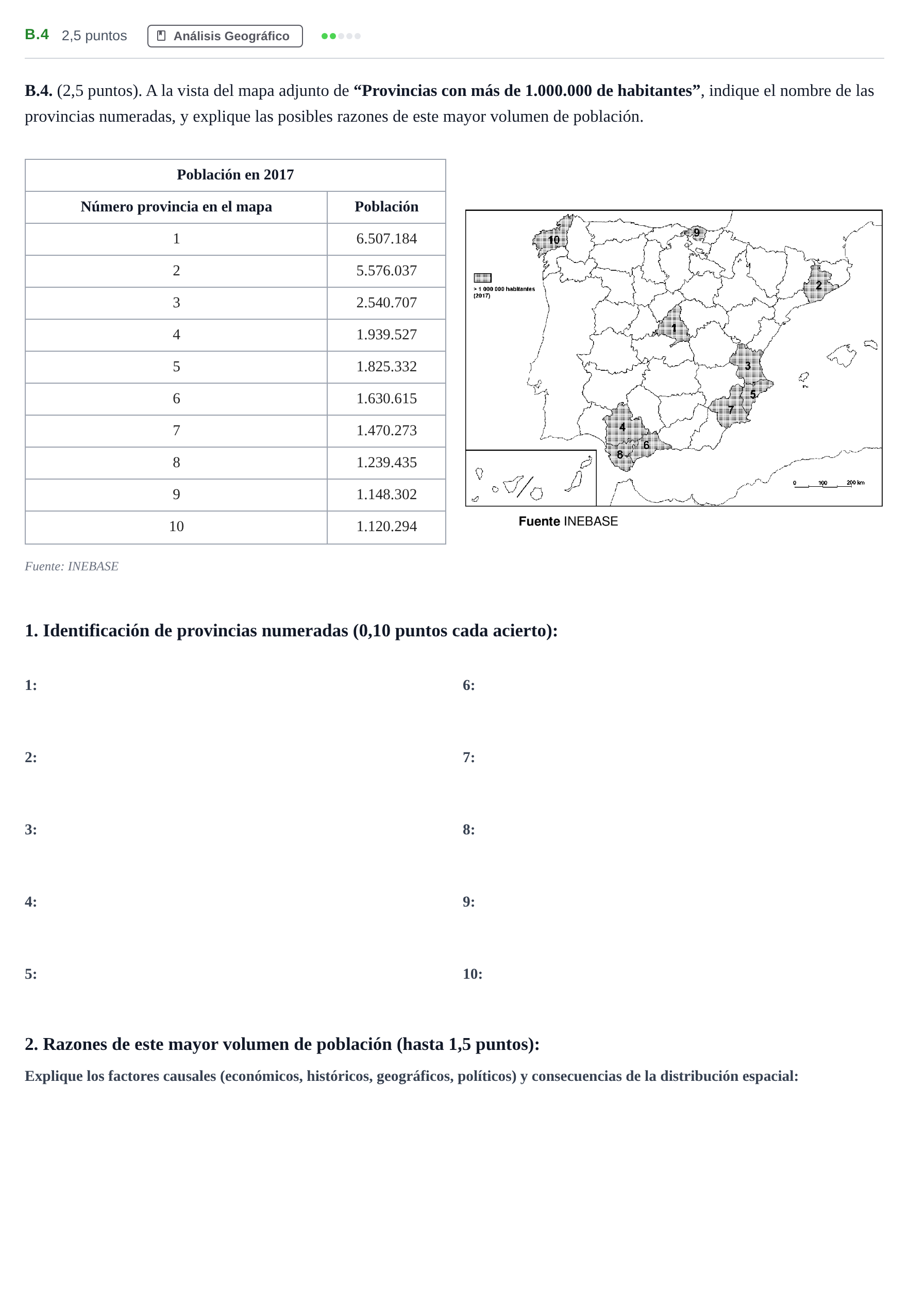 Enunciado: Ejercicio B.4 · Geografía PAU Madrid Ordinaria Coincidencias 2020