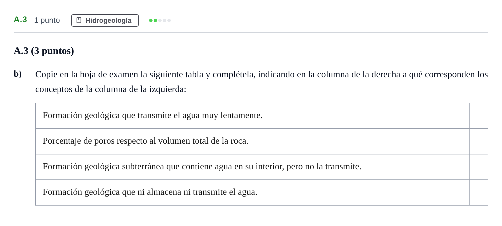 Enunciado: Ejercicio A.3 - Hidrogeología · Geología PAU Madrid Modelo 2020