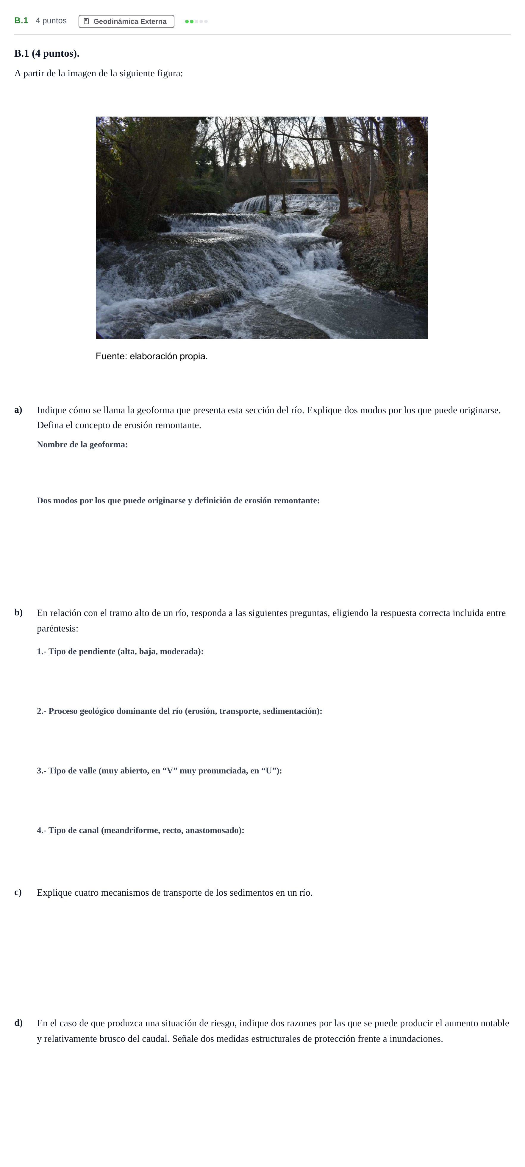 Enunciado: Ejercicio B.1 · Geología PAU Madrid Modelo 2020