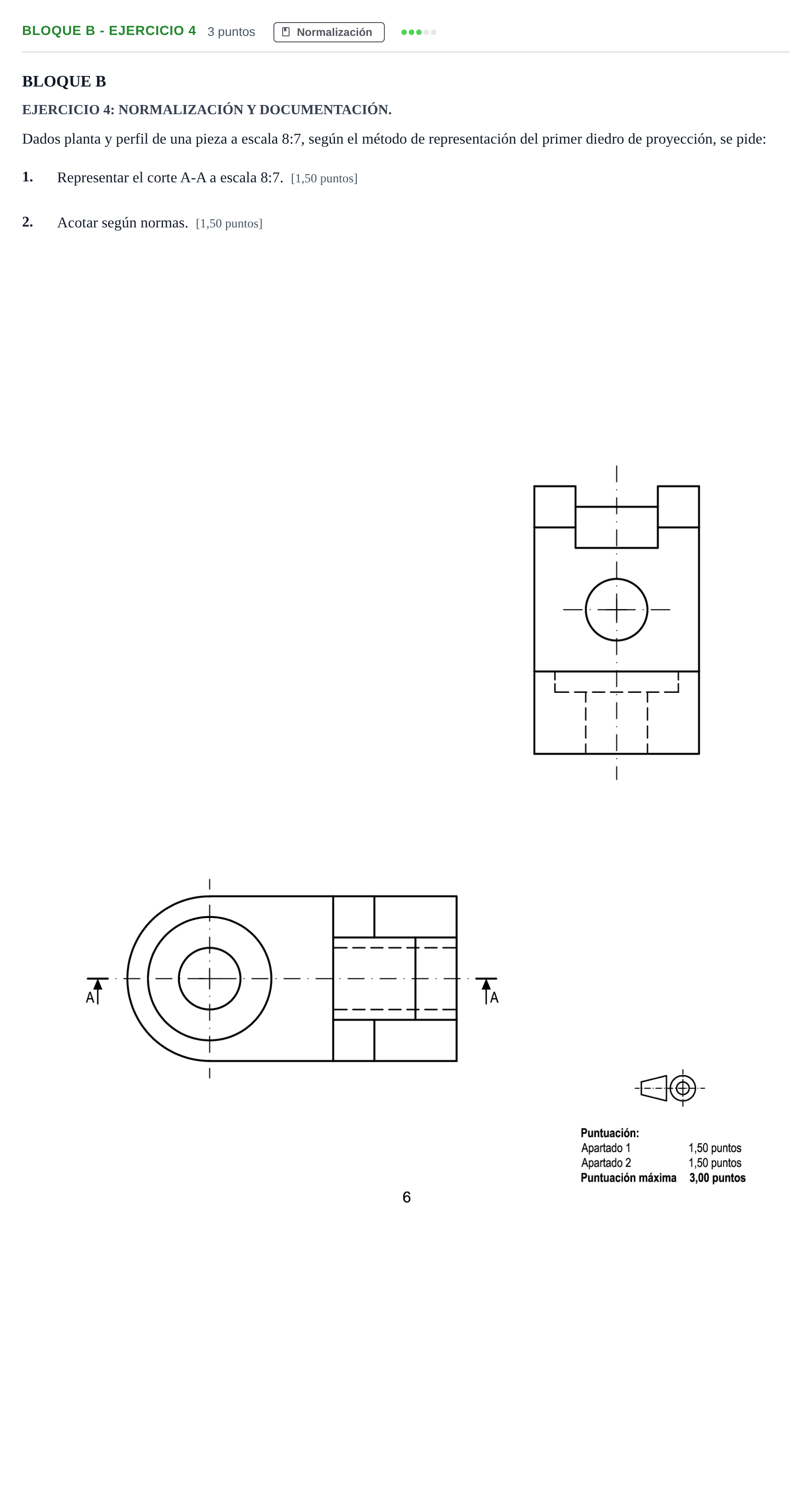 Enunciado: Bloque B - Ejercicio 4 · Dibujo técnico II PAU Andalucía Examen B 2020