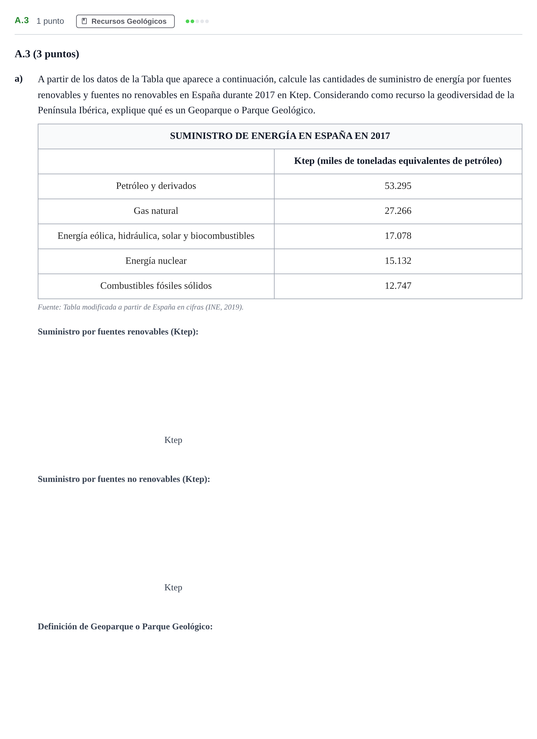 Enunciado: Ejercicio A.3 - Recursos Geológicos · Geología PAU Madrid Ordinaria 2020