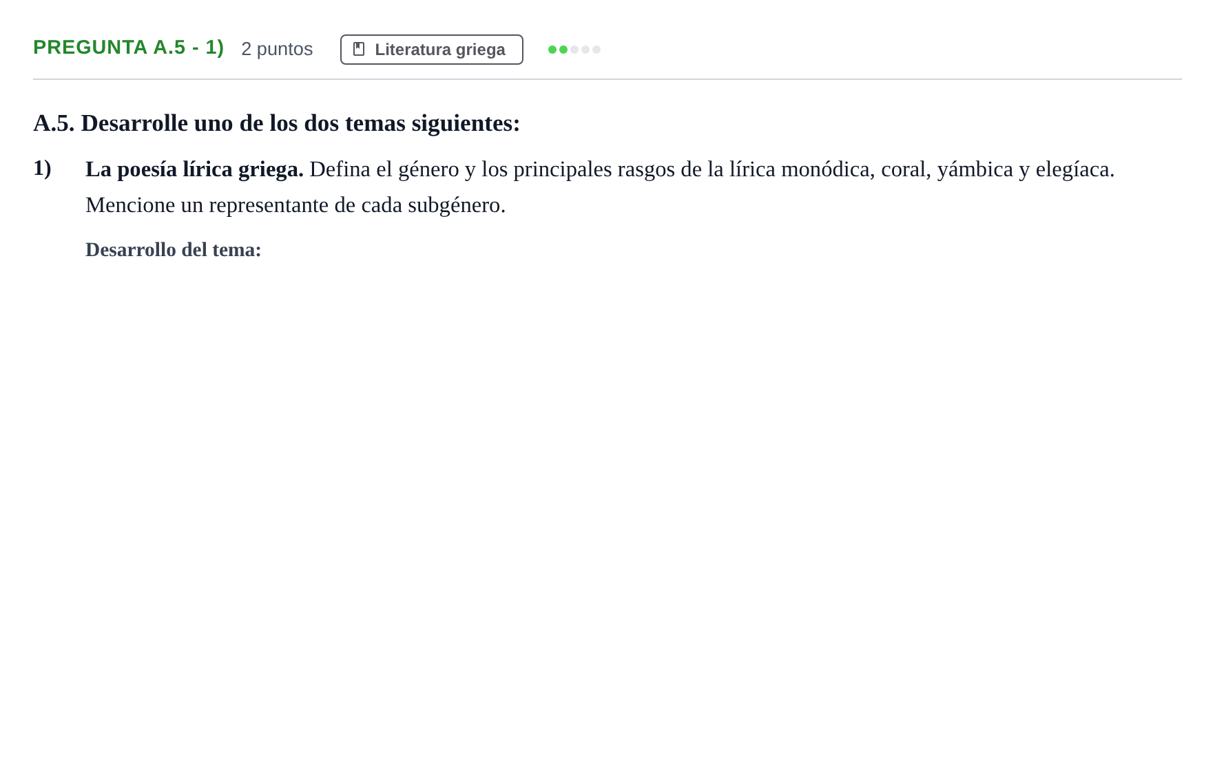 Enunciado: Pregunta A.5 - 1) · Griego II PAU Madrid Modelo 2020