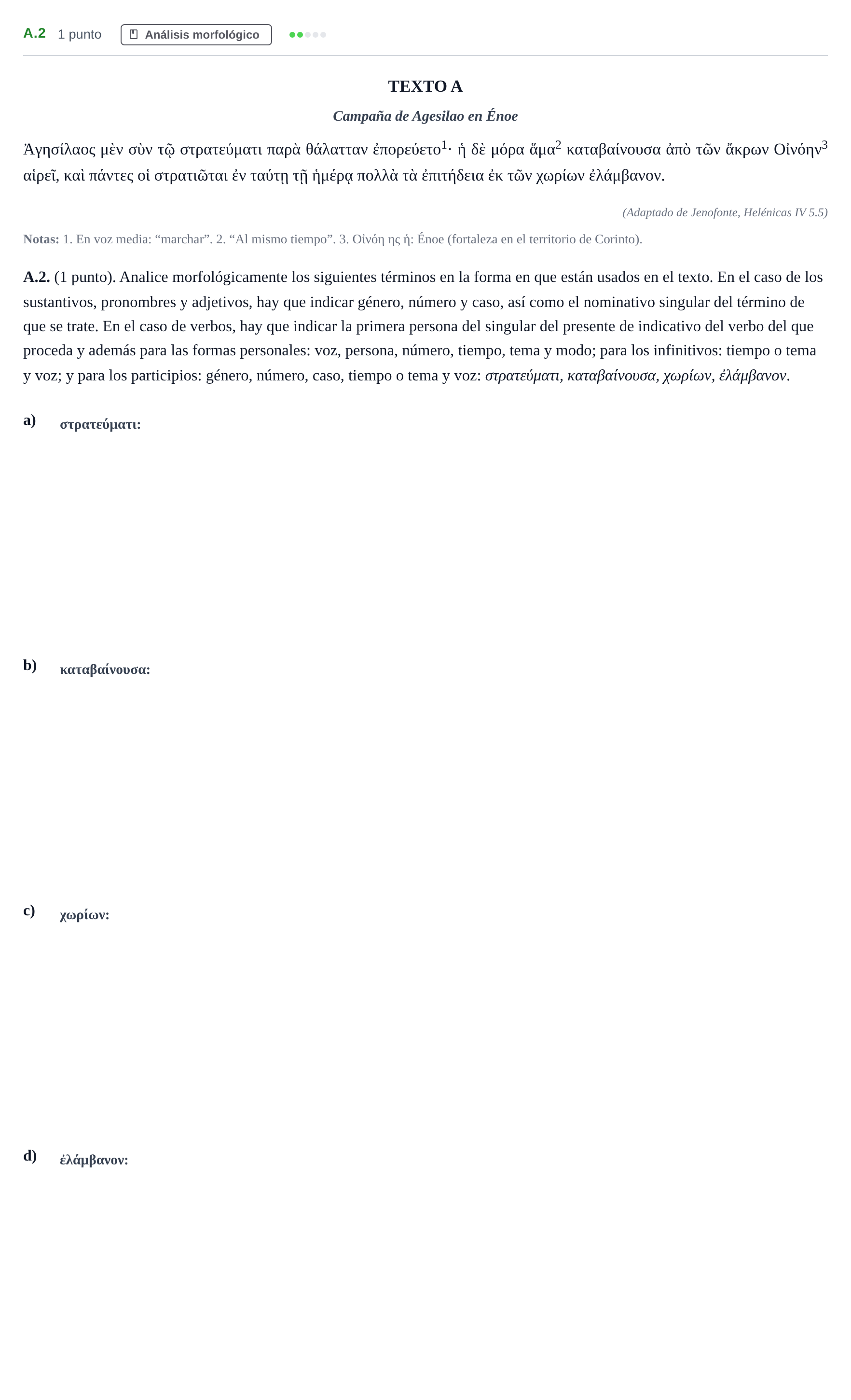 Enunciado: Ejercicio A.2 · Griego II PAU Madrid Ordinaria 2020