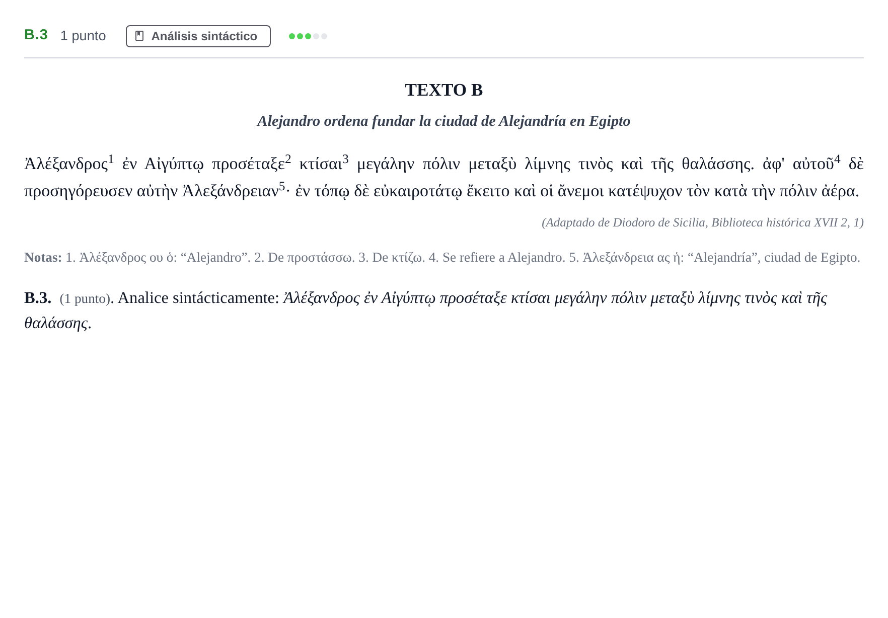 Enunciado: Ejercicio B.3 · Griego II PAU Madrid Ordinaria 2020