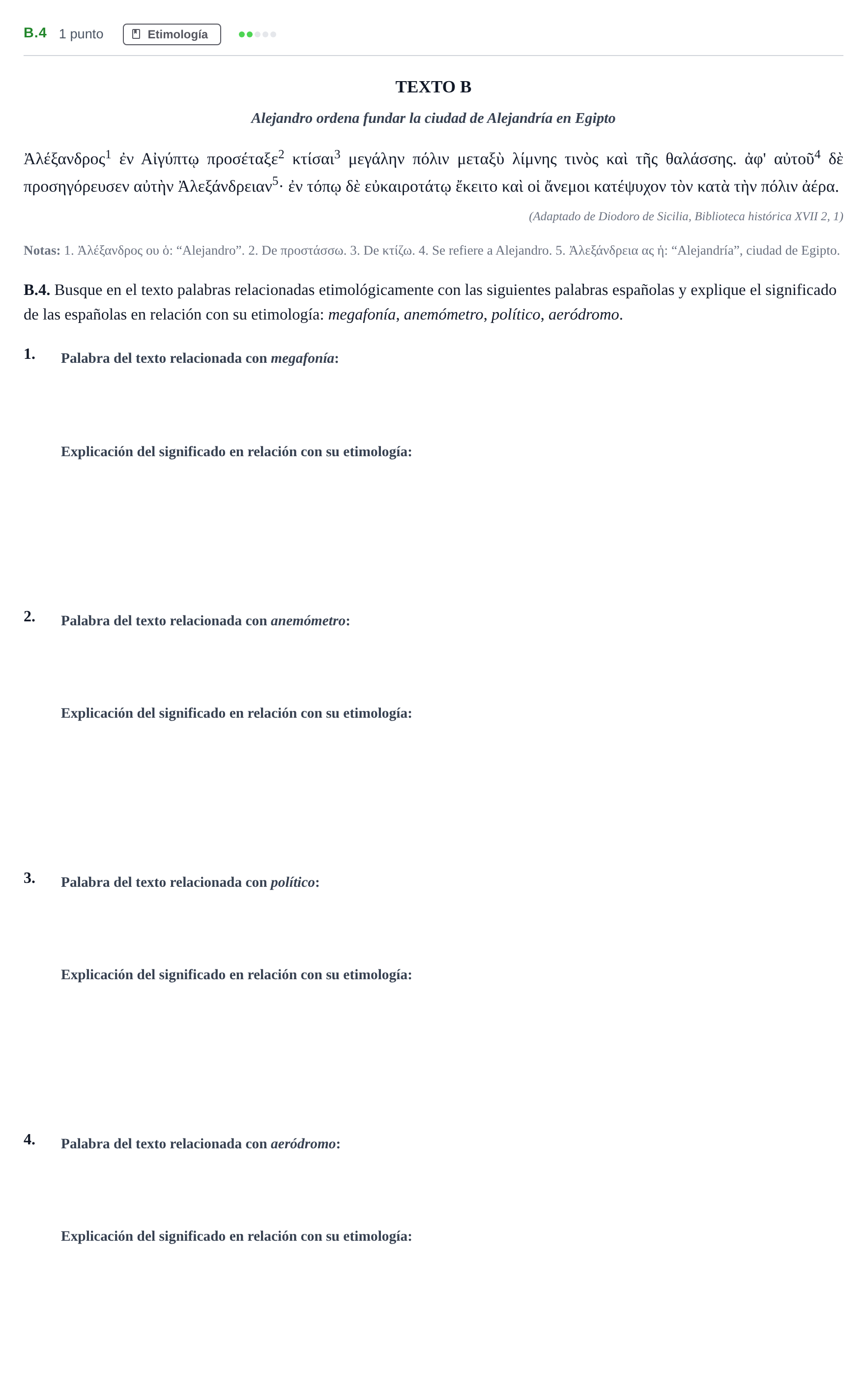 Enunciado: Ejercicio B.4 · Griego II PAU Madrid Ordinaria 2020