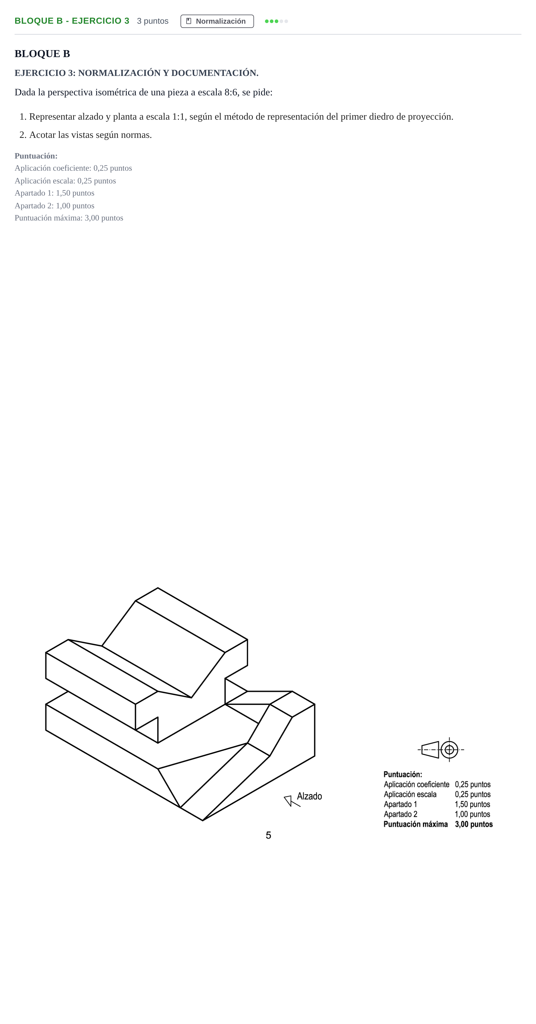 Enunciado: Bloque B - Ejercicio 3 · Dibujo técnico II PAU Andalucía Examen E 2020