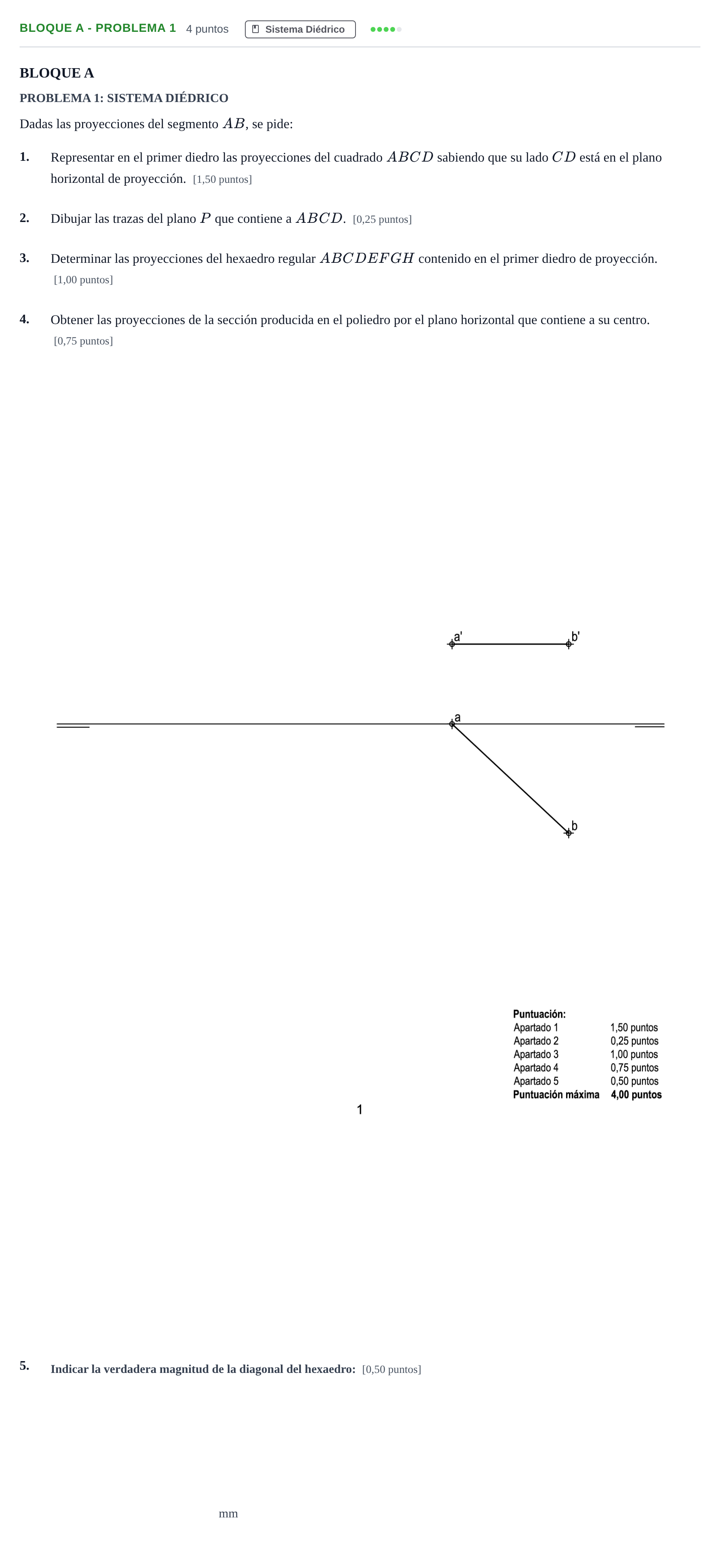 Enunciado: Bloque A - Problema 1 · Dibujo técnico II PAU Andalucía Examen F 2020