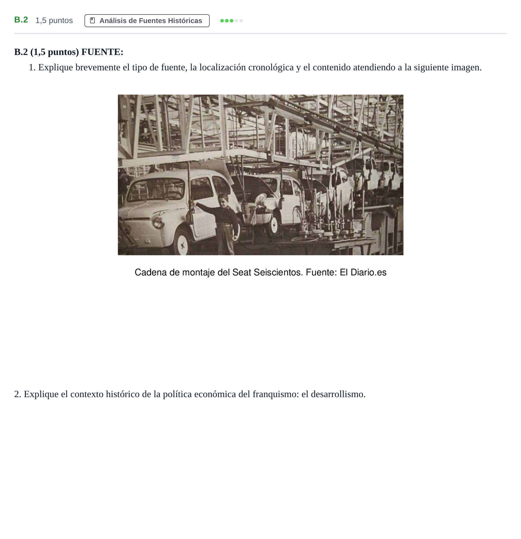 Enunciado: Ejercicio B.2 · Historia de España PAU Madrid Extraordinaria 2020