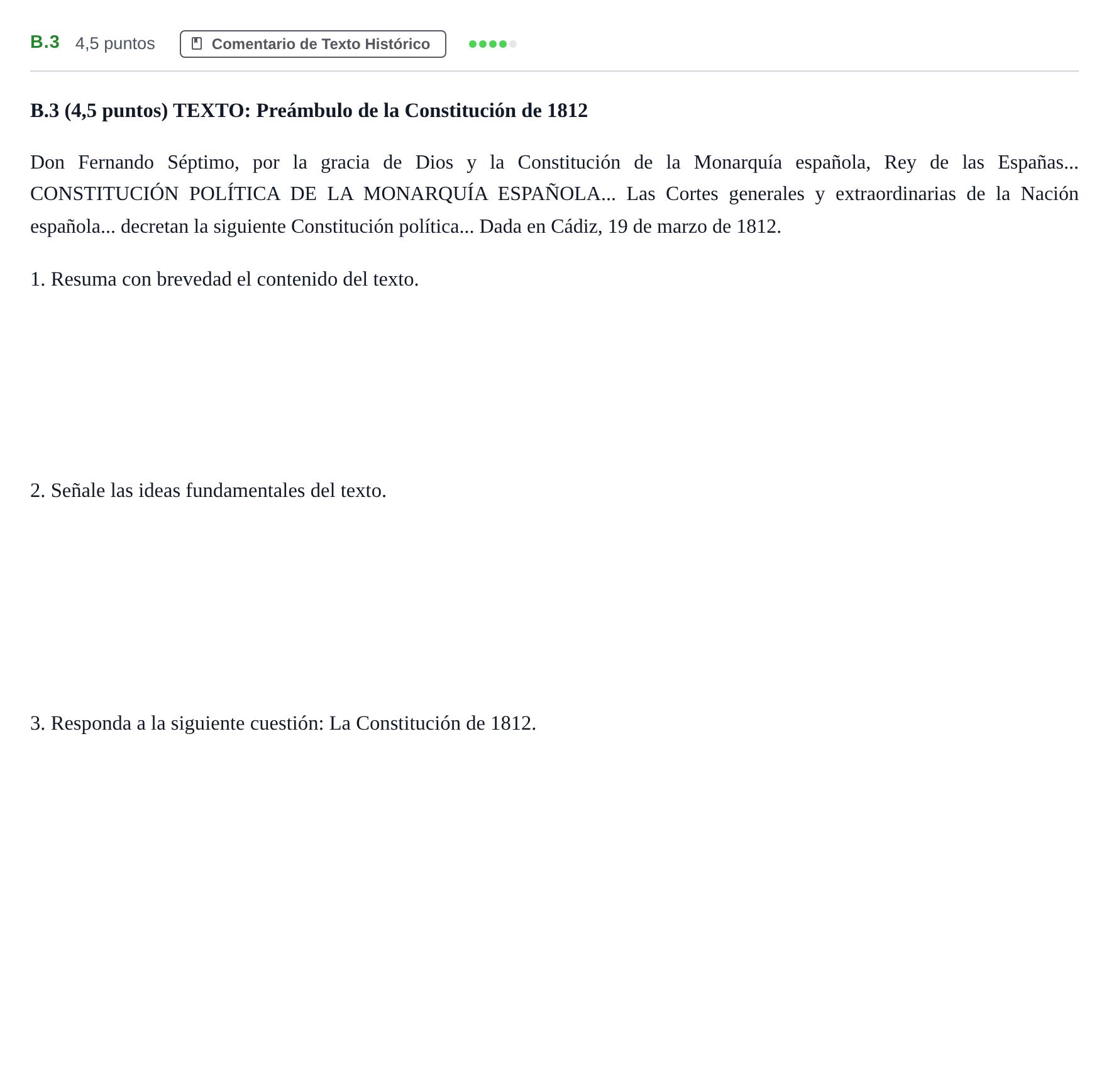 Enunciado: Ejercicio B.3 · Historia de España PAU Madrid Extraordinaria 2020