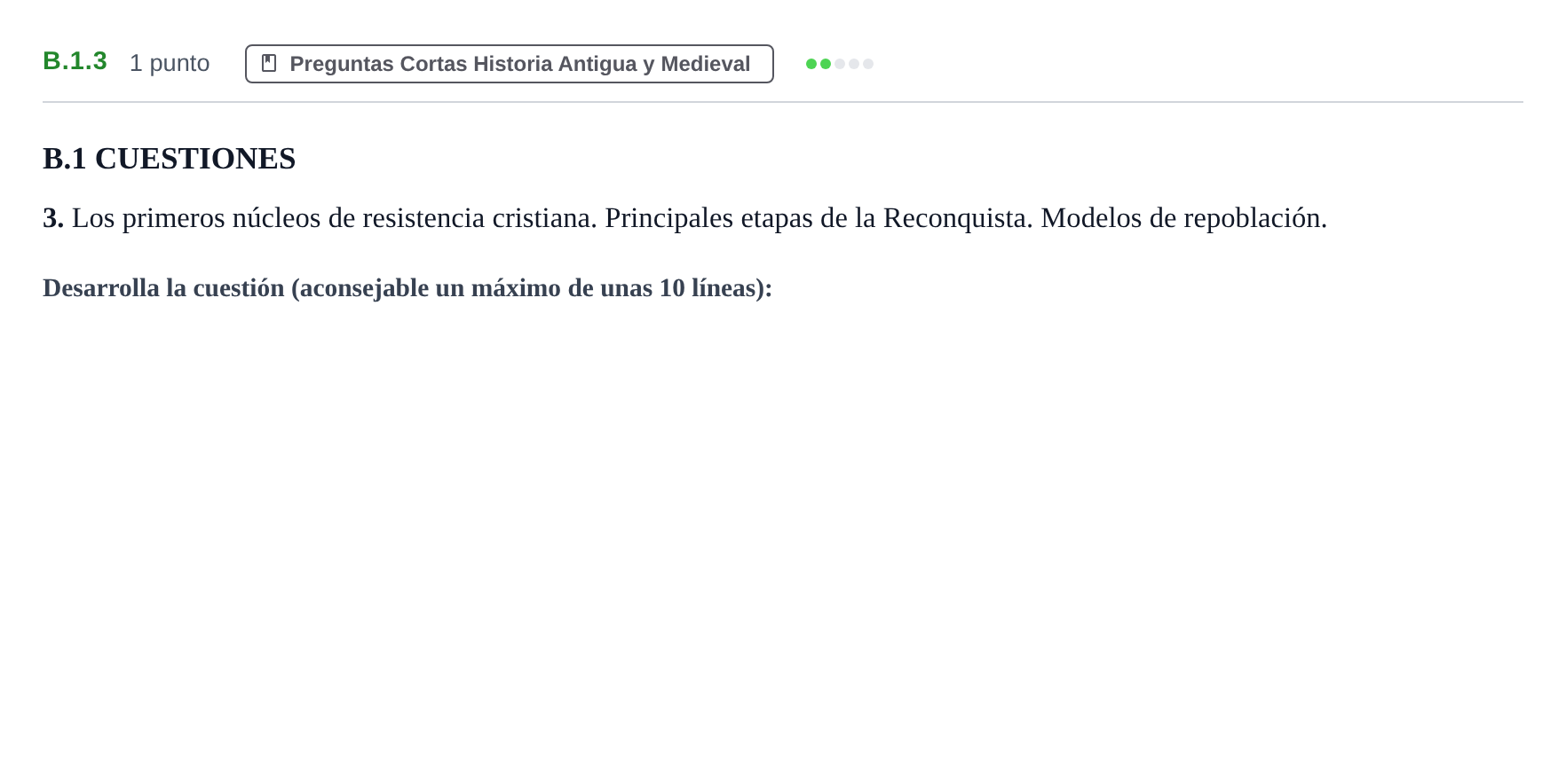 Enunciado: Ejercicio B.1.3 · Historia de España PAU Madrid Extraordinaria Coincidencias 2020