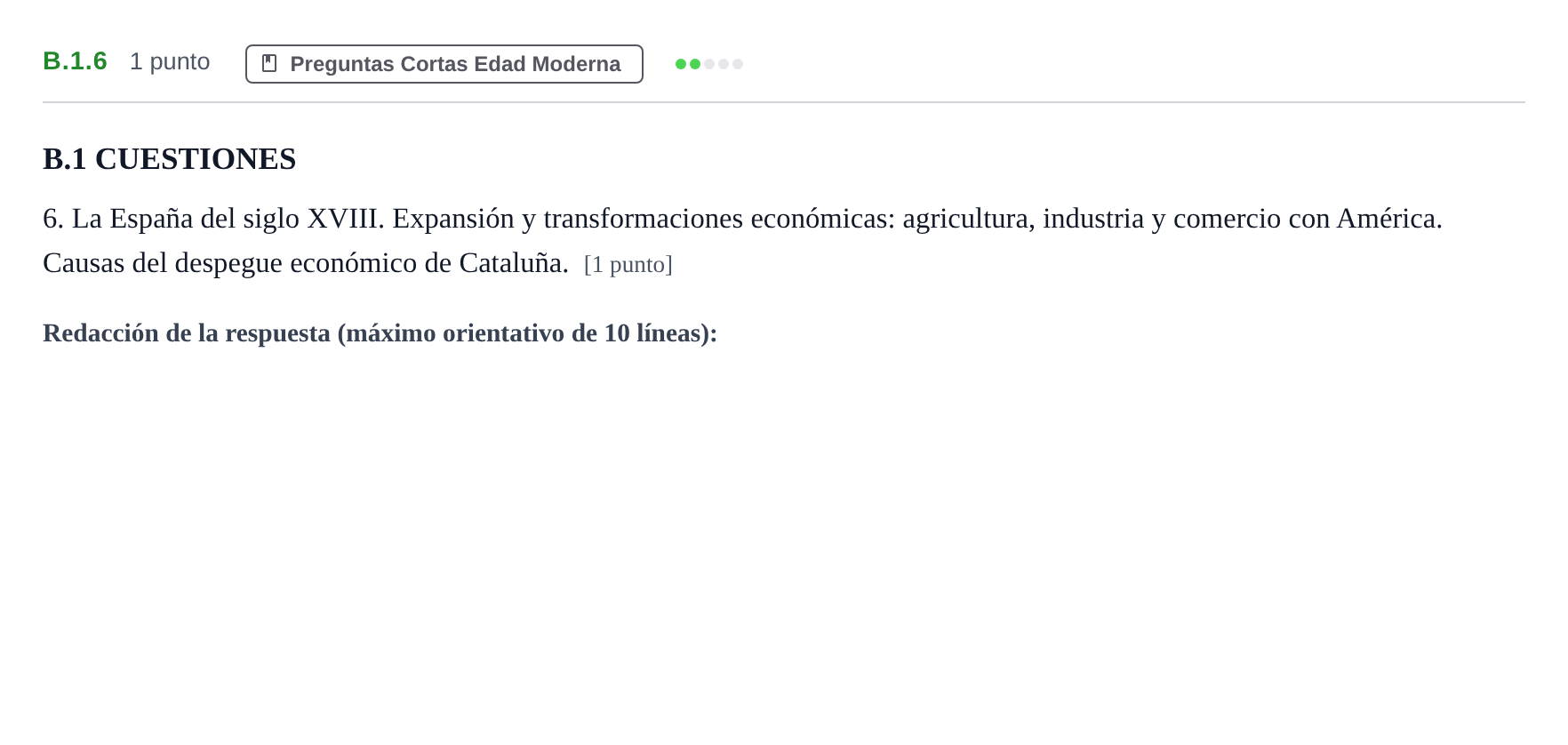Enunciado: Ejercicio B.1.6 · Historia de España PAU Madrid Extraordinaria Coincidencias 2020