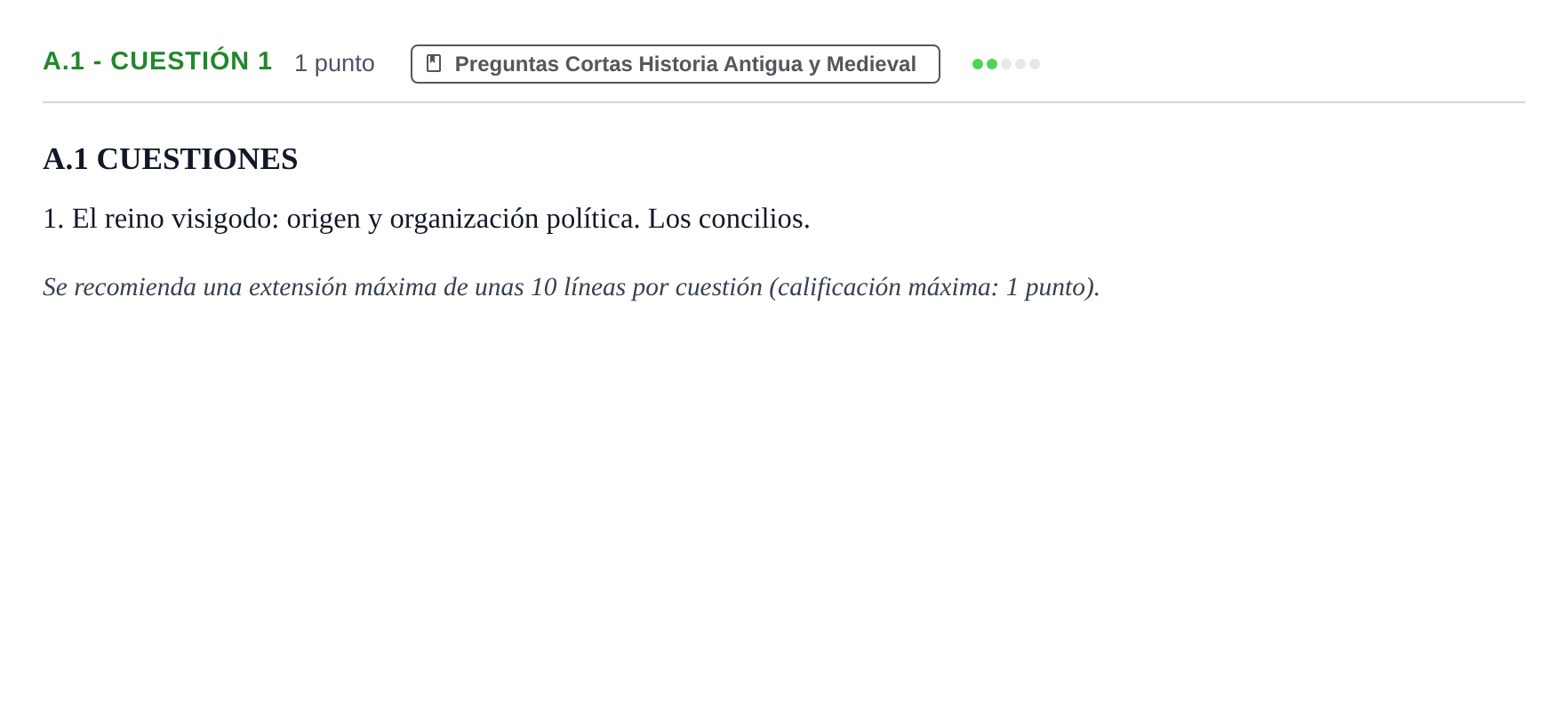 Enunciado: Ejercicio A.1 - Cuestión 1 · Historia de España PAU Madrid Modelo 2020