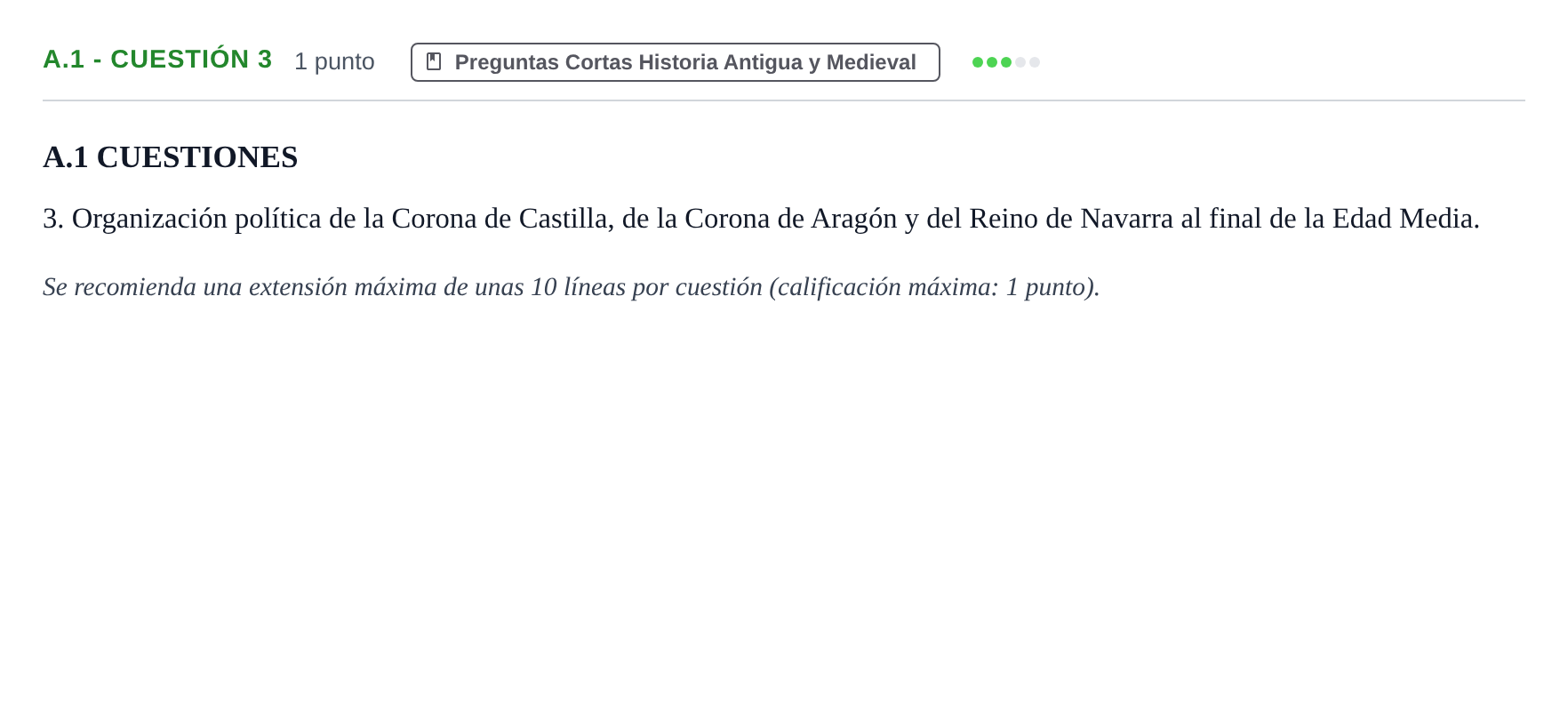 Enunciado: Ejercicio A.1 - Cuestión 3 · Historia de España PAU Madrid Modelo 2020