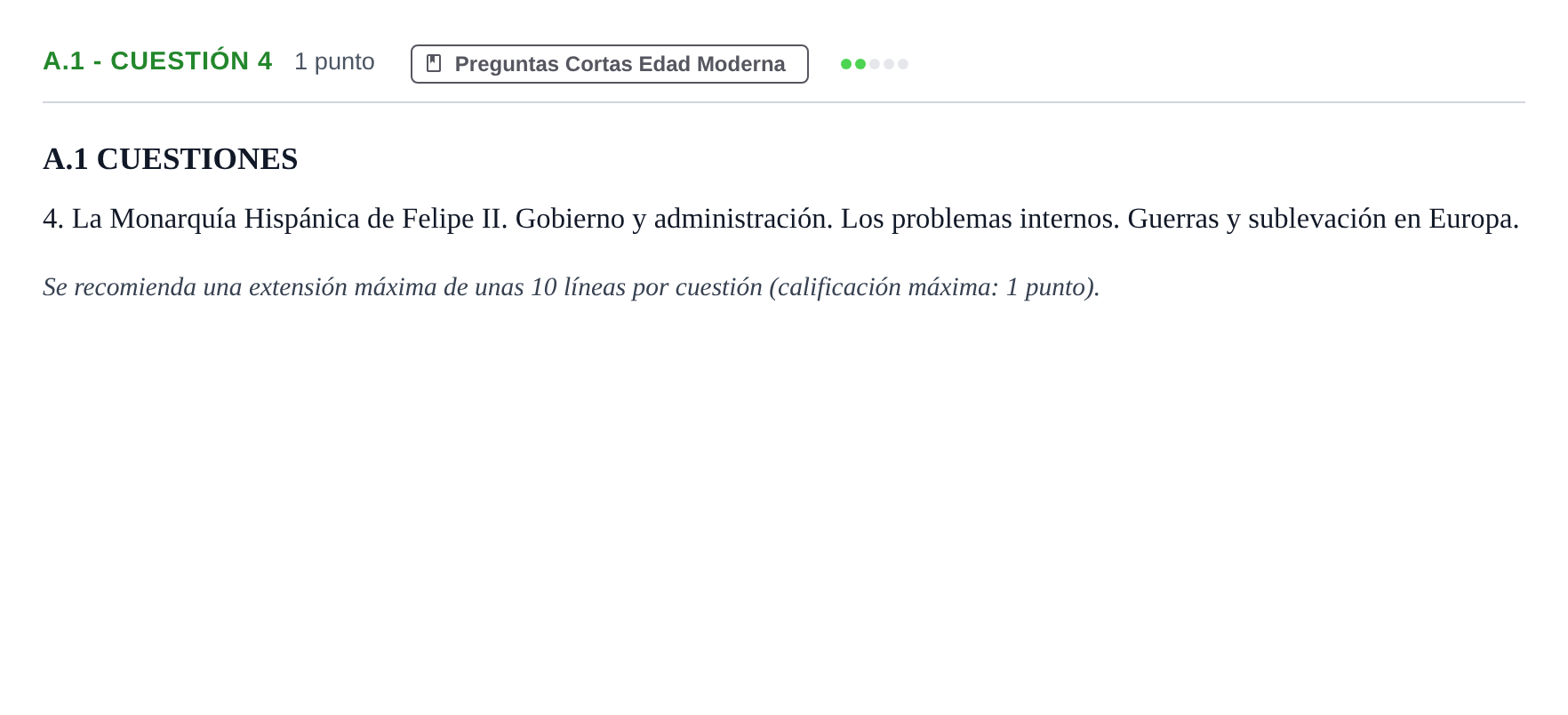Enunciado: Ejercicio A.1 - Cuestión 4 · Historia de España PAU Madrid Modelo 2020