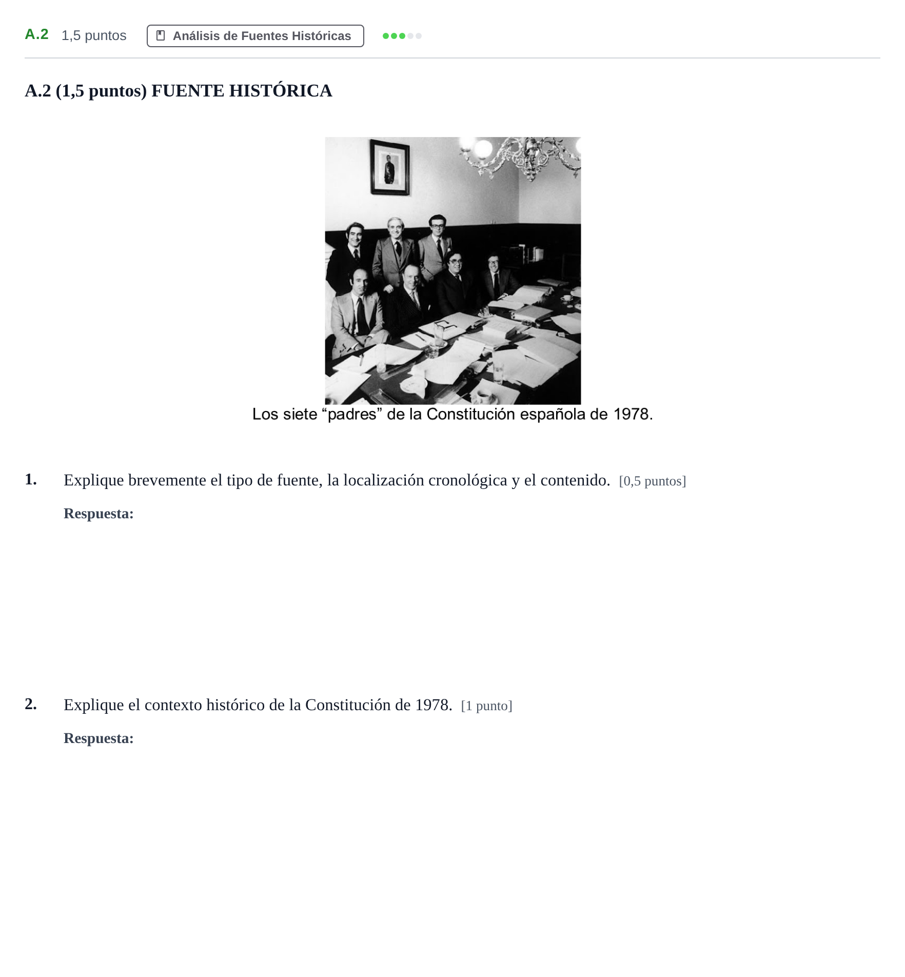 Enunciado: Ejercicio A.2 · Historia de España PAU Madrid Modelo 2020