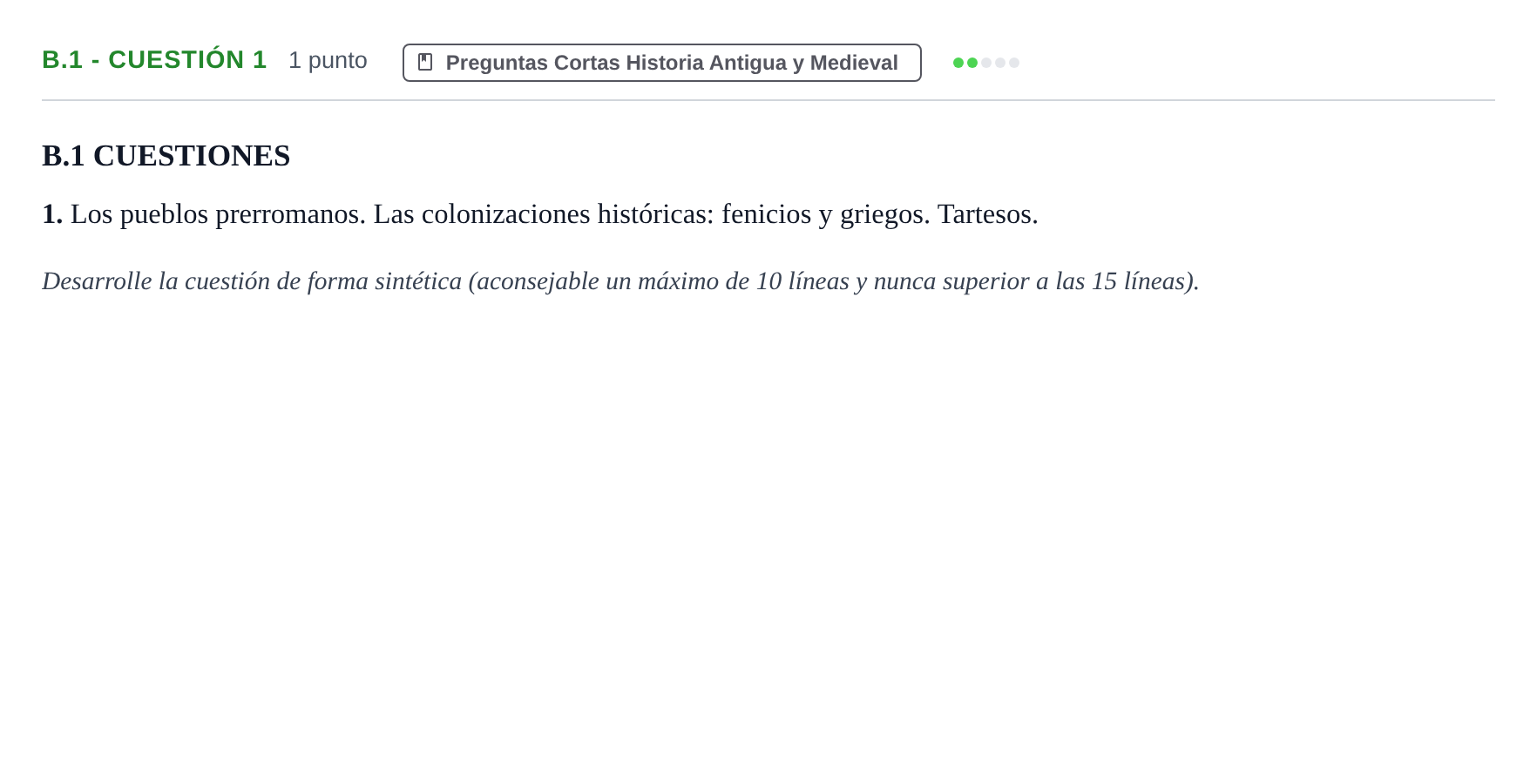 Enunciado: Ejercicio B.1 - Cuestión 1 · Historia de España PAU Madrid Modelo 2020