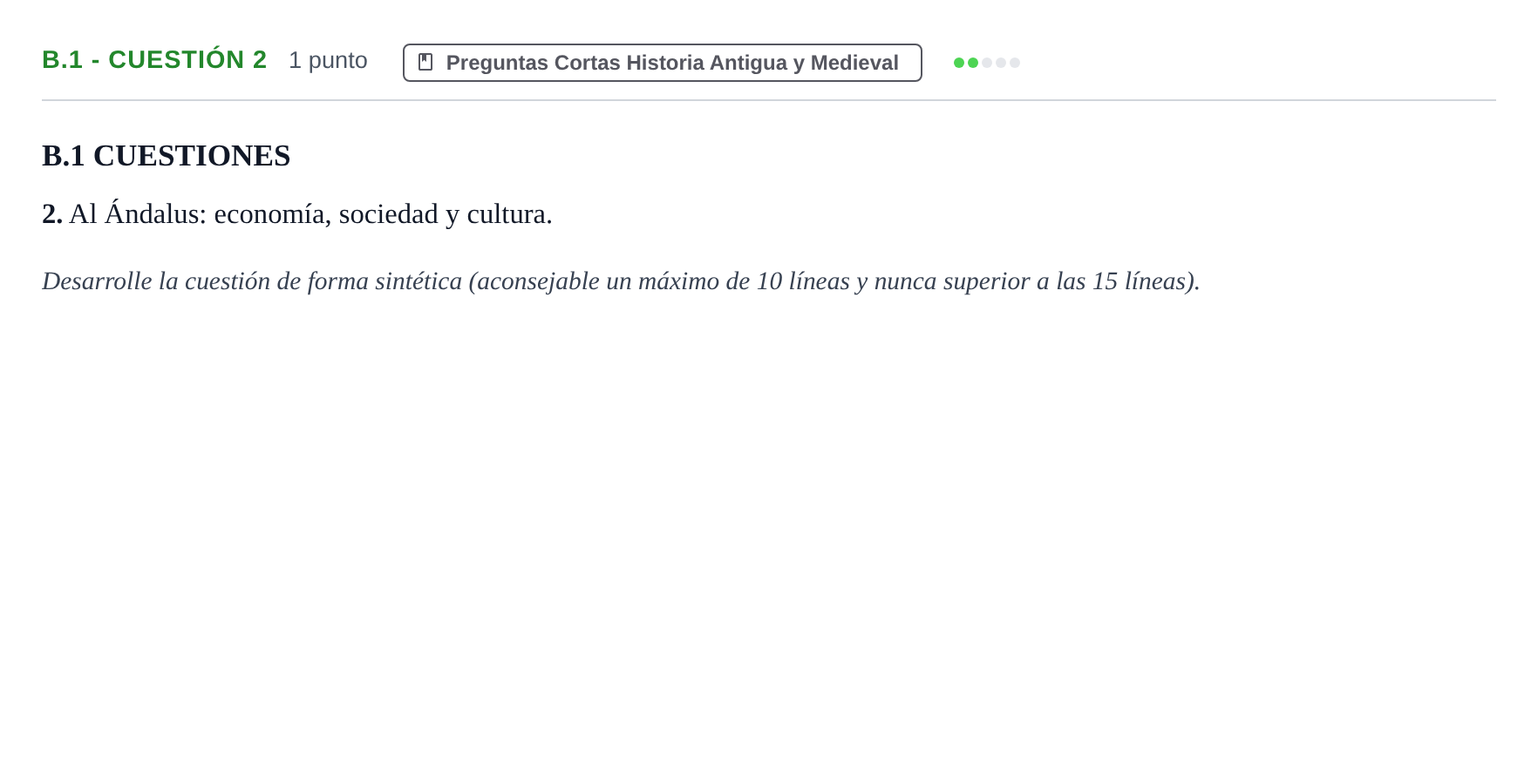 Enunciado: Ejercicio B.1 - Cuestión 2 · Historia de España PAU Madrid Modelo 2020