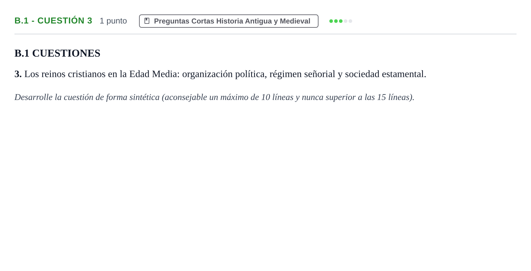 Enunciado: Ejercicio B.1 - Cuestión 3 · Historia de España PAU Madrid Modelo 2020