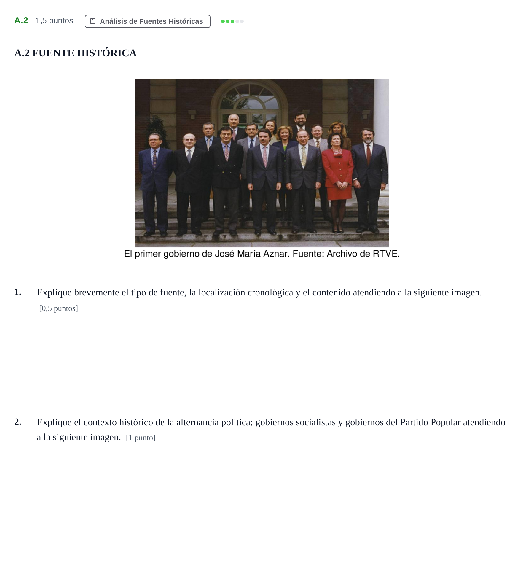 Enunciado: Ejercicio A.2 · Historia de España PAU Madrid Ordinaria Coincidencias 2020
