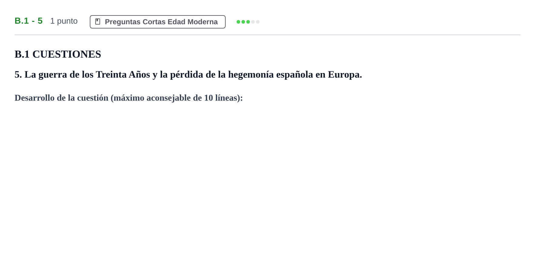 Enunciado: Ejercicio B.1 - 5 · Historia de España PAU Madrid Ordinaria Coincidencias 2020