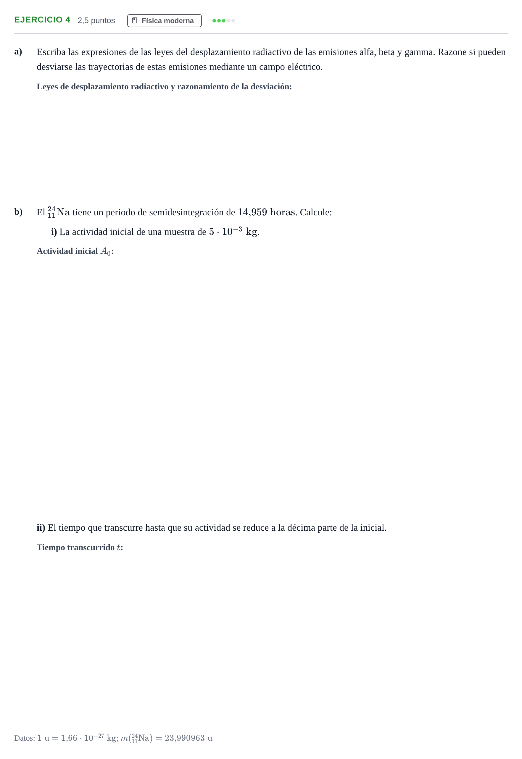 Enunciado: Problema 4 · Física PAU Andalucía Examen A 2020
