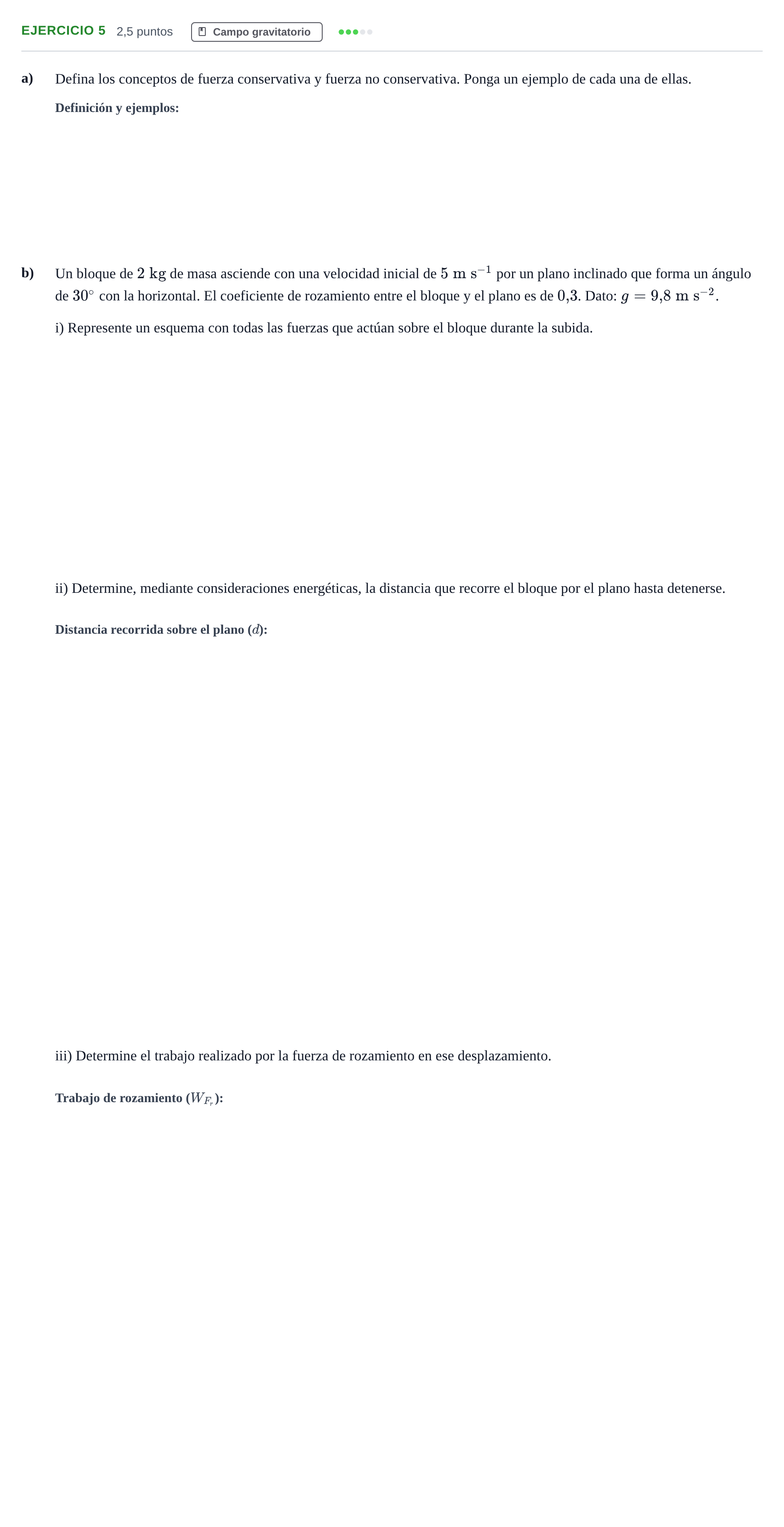 Enunciado: Problema 5 · Física PAU Andalucía Examen A 2020